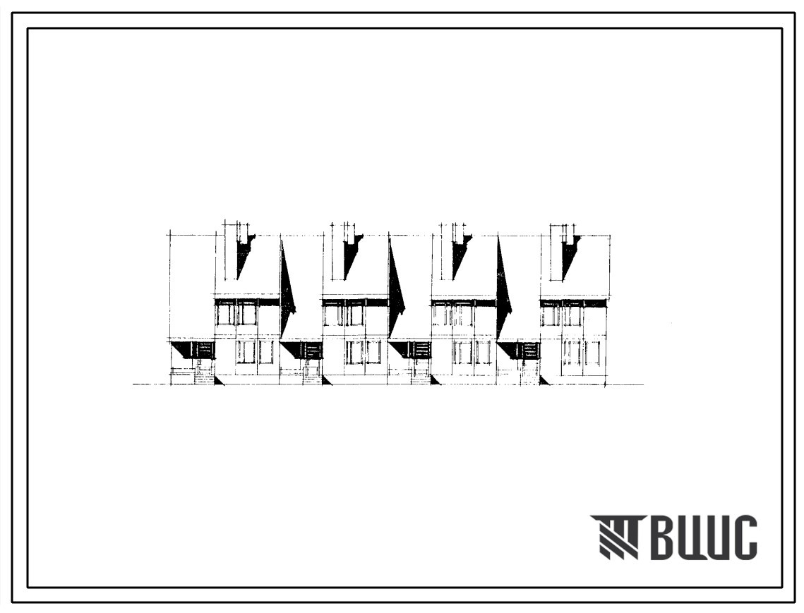 Типовой проект 146-209-6 Двухэтажный блокированный четырехквартирный жилой дом с квартирами типа 4Б в двух уровнях с упрощенным благоустройством. Для строительства в IВ климатическом подрайоне, II климатическом районе.