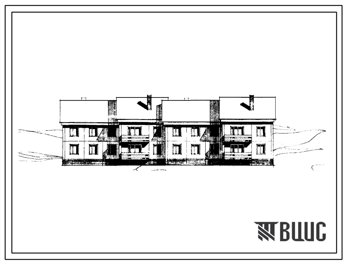 Типовой проект 97-060/1 Блок-секция 2-этажная рядовая на 4 квартиры (трёхкомнатных 3Б-2, четырехкомнатных 4Б-2). Для строительства в 1В климатическом подрайоне.