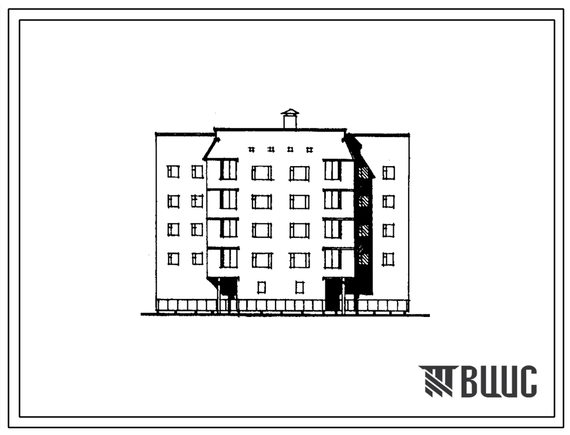 Фасады Типовой проект 68-021м.86 Пятиэтажная блок-секция торцевая правая на 16 квартир