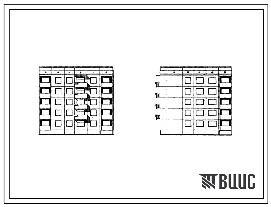 Типовой проект 94-050 Пятиэтажная крупнопанельная угловая блок-секция на 20 квартир правая (однокомнатных 1А-5, двухкомнатных 2Б-1, трехкомнатных 3Б-14). Для строительств в обычных геологических условиях