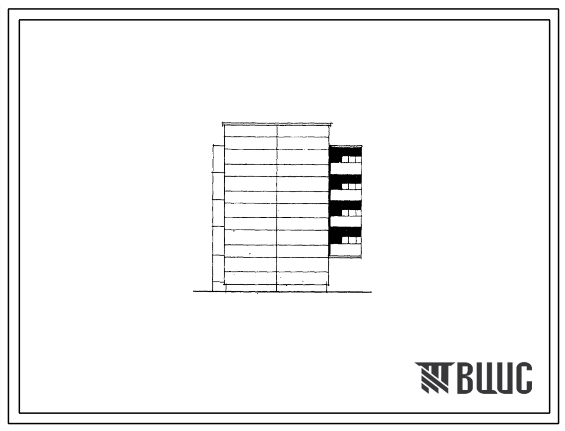 Типовой проект 104-047/1 Пятиэтажная блок-секция рядовая с правым торцевым окончанием на 10 квартир (трехкомнатных 3Б-2, четырехкомнатных 4А-4, 4Б-4). Для строительства во 2Б и 2В климатических подрайонах Латвийской ССР