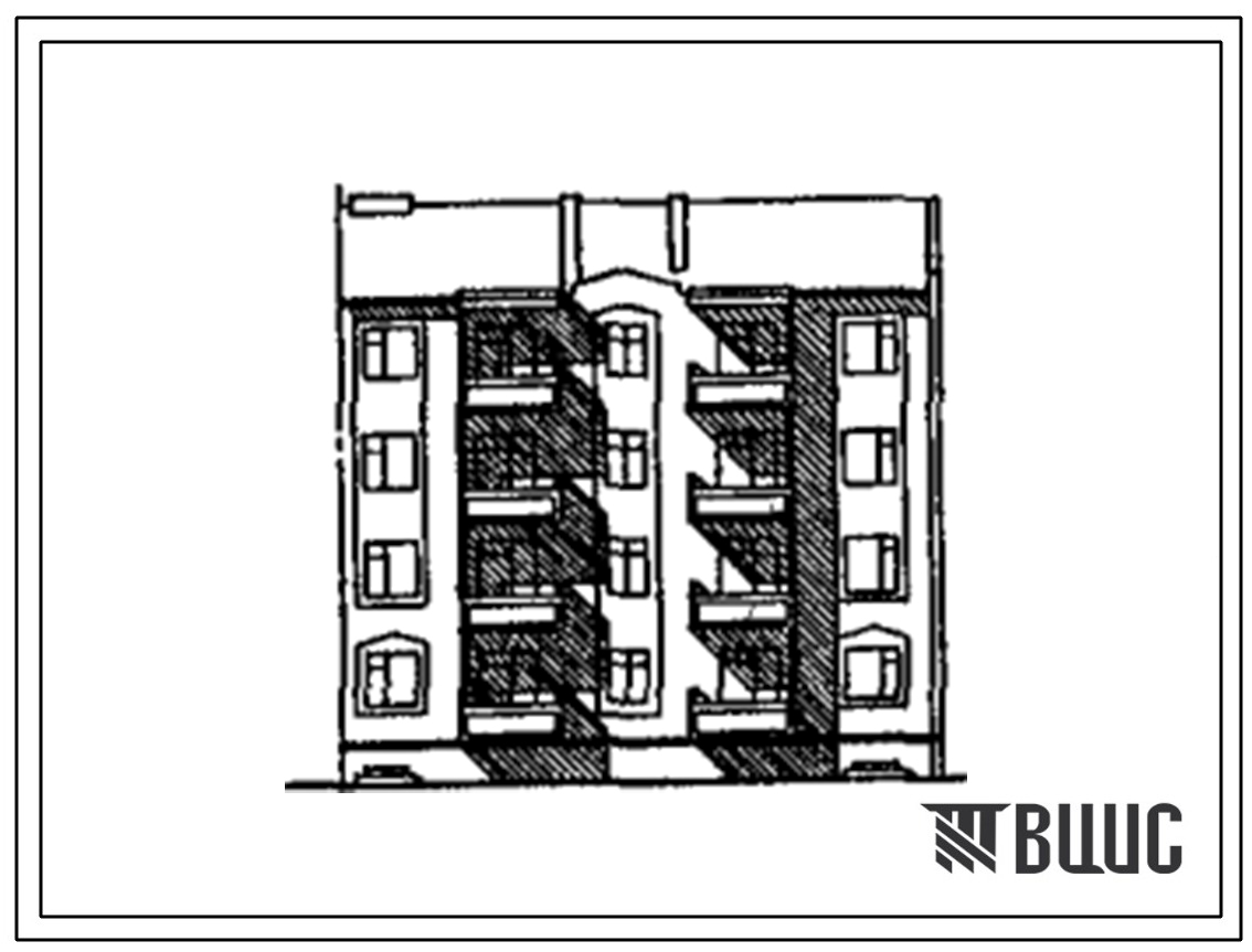 Типовой проект 175-032с.13.90 Блок-секция 4-этажная 12-квартирная 3.2.1 торцовая правая (для Киргизской ССР)