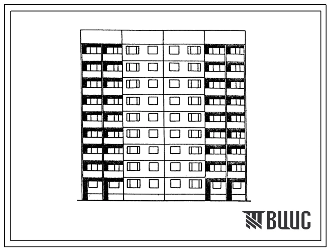 Типовой проект 1Лг-602-020.13.86 Блок-секция с торцевыми окончаниями 9-этажная 36-квартирная 2Б-2Б-3Б-3Б (для строительства в г. Риге)
