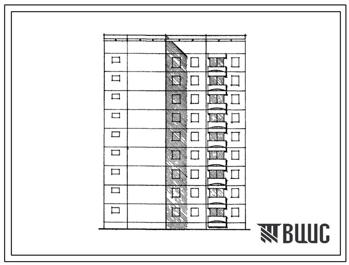 Типовой проект 129-058с.13.86 Блок-секция 9-этажная 27-квартирная лучевая обратная правая 1Б-2Б-3Б (для Армянской ССР)