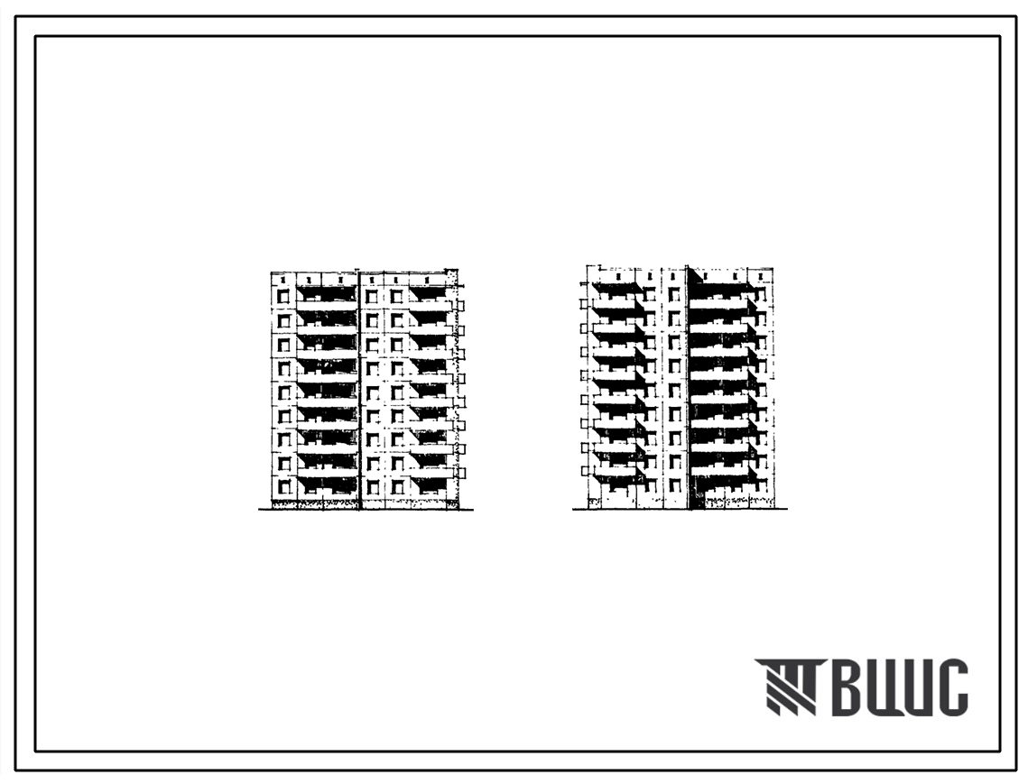 Типовой проект 97-08/1 Девятиэтажная блок-секция угловая на 36 квартир (двухкомнатных 2Б-19; трехкомнатных 3Б-8; четырехкомнатных 4Б-9).