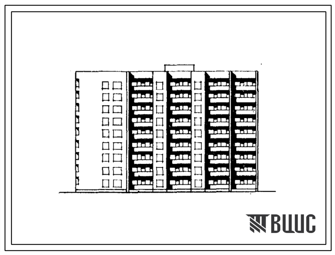 Типовой проект 124-08/1 Девятиэтажная блок-секция на 72 квартиры торцевая левая (однокомнатных 1Б — 9, двухкомнатных 2Б — 36, трехкомнатных 3Б — 27). Для строительства во IIБ, IIВ, IIIА, IIIБ и IIIВ климатических подрайонах.