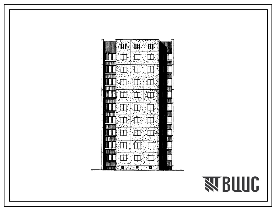 Типовой проект 1-464АС-090с Полусекция девятиэтажная 18-квартирная рядовая с торцовым окончанием без лестничной клетки 4Б-1Б (левая).