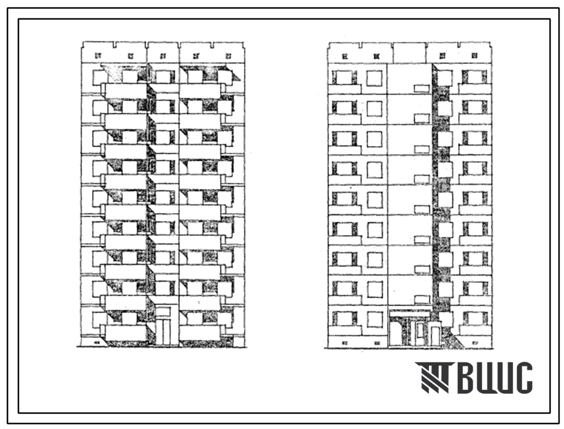 Типовой проект 173-011с.84 Блок-секция 9-этажная 18-квартирная рядовая 3А-4А с проходом по первому этажу. Для строительства в 4Б климатическом подрайоне Азербайджанской ССР сейсмичностью 7 баллов.