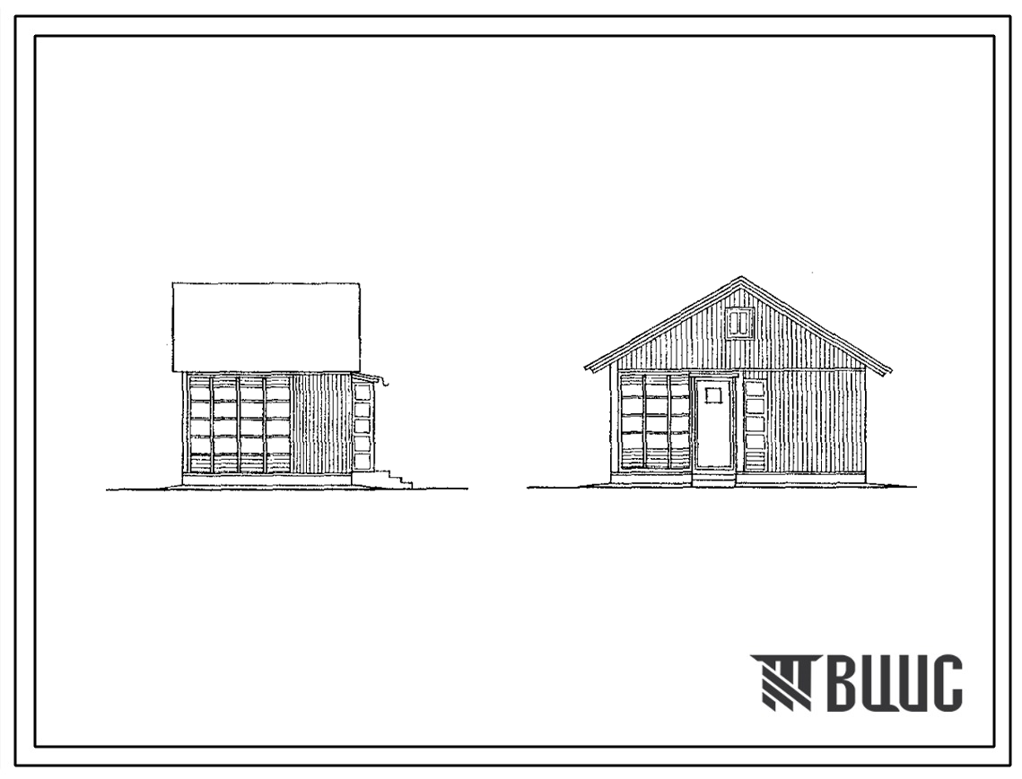 Типовой проект 330-8.86 Летние садовые домики с хозблоком: Однокомнатный. Площадь, м2: общая 15,6, веранды 8,3. Конструкции щитовые