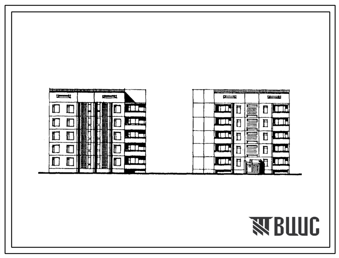 Фасады Типовой проект 135-0229с.85 5-этажная 10-квартирная поворотная с торцовым окончанием блок-секция 3Б-3Б (прямая)