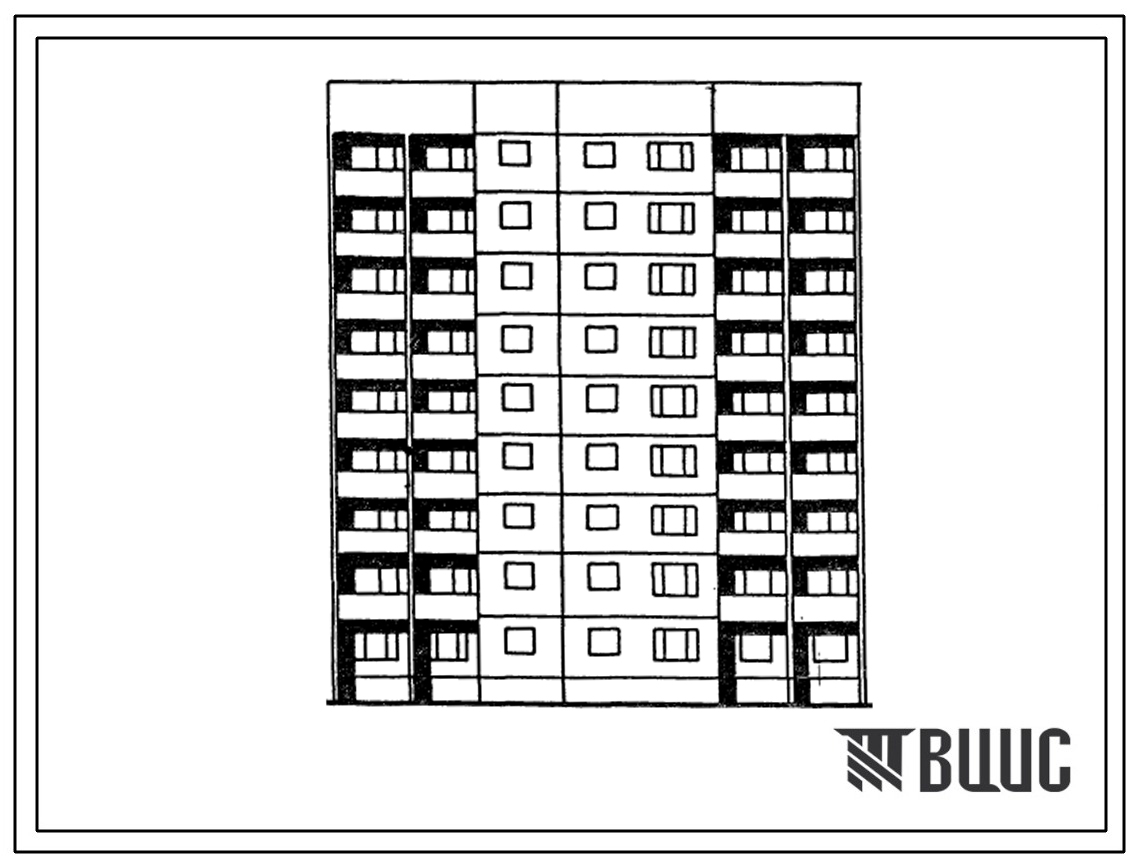 Типовой проект 1Лг-602-021.13.86 Блок-секция с торцевыми окончаниями 9-этажная 36-квартирная 1Б-2Б-2Б-3Б (для строительства в г. Риге)