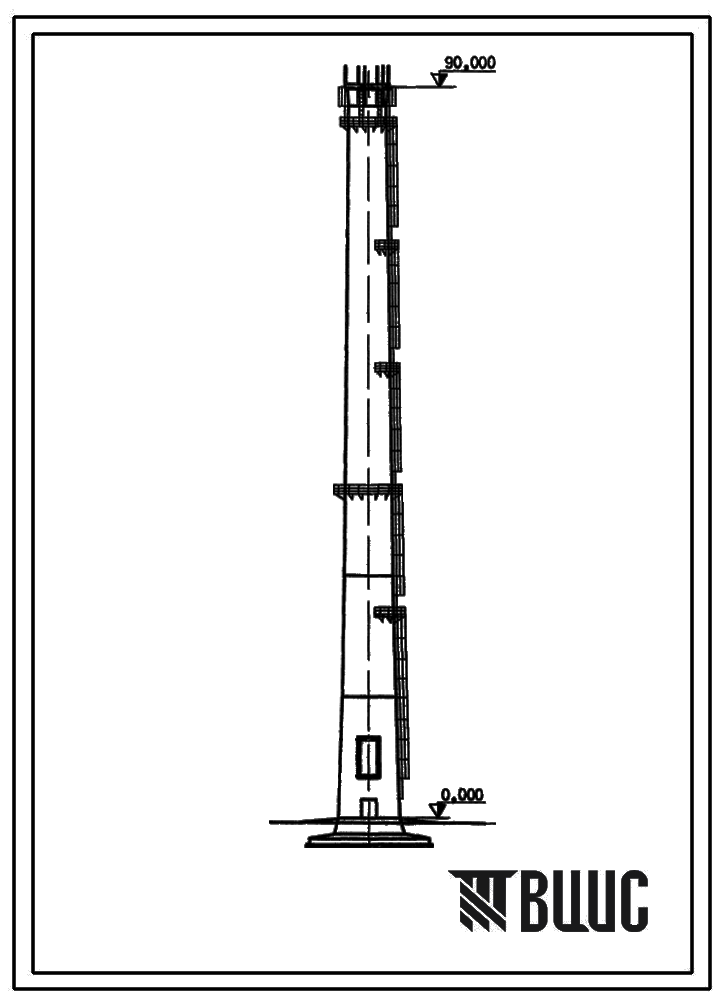 Фасады Типовой проект 907-2-178 Труба дымовая железобетонная Н=90 м До=3,6 м с надземными газоходами для котельных (для I -III ветровых районов).
