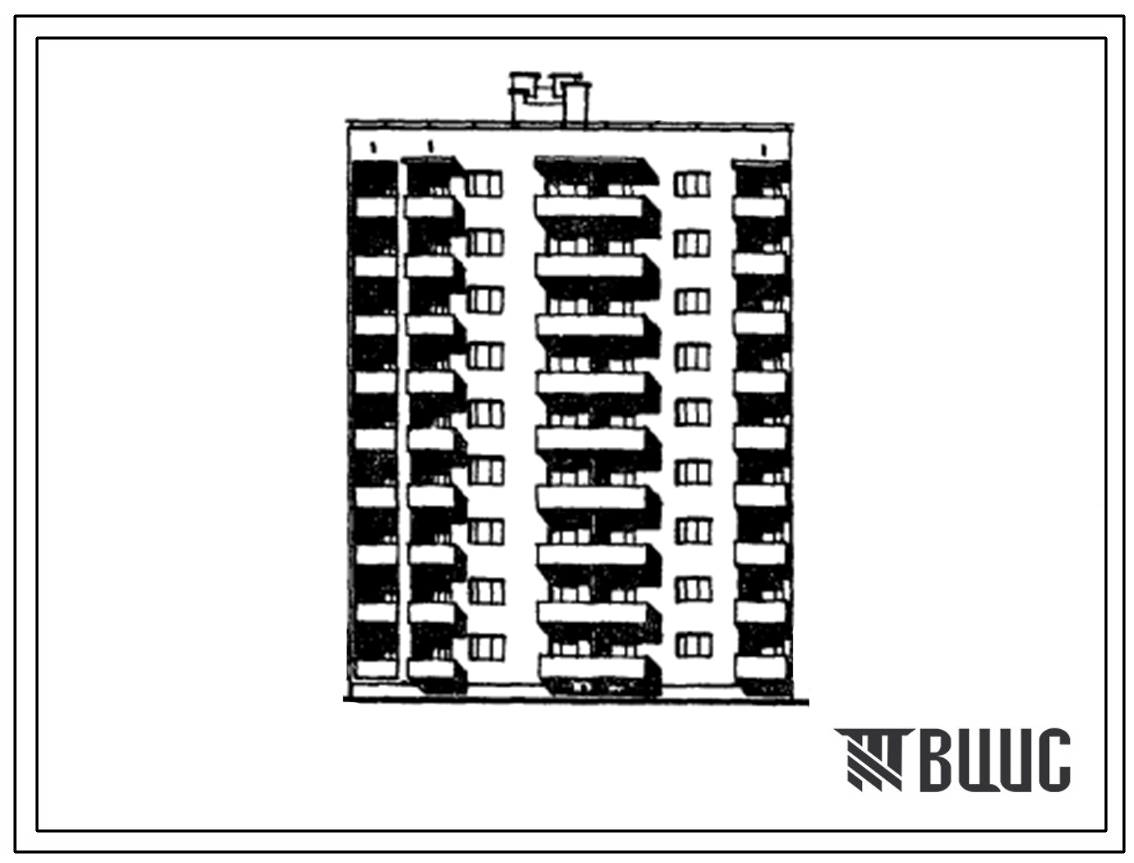 Типовой проект 67-025/1 Девятиэтажная блок-секция на 36 квартир торцовая 2Б.2Б.2Б.3Б, правая