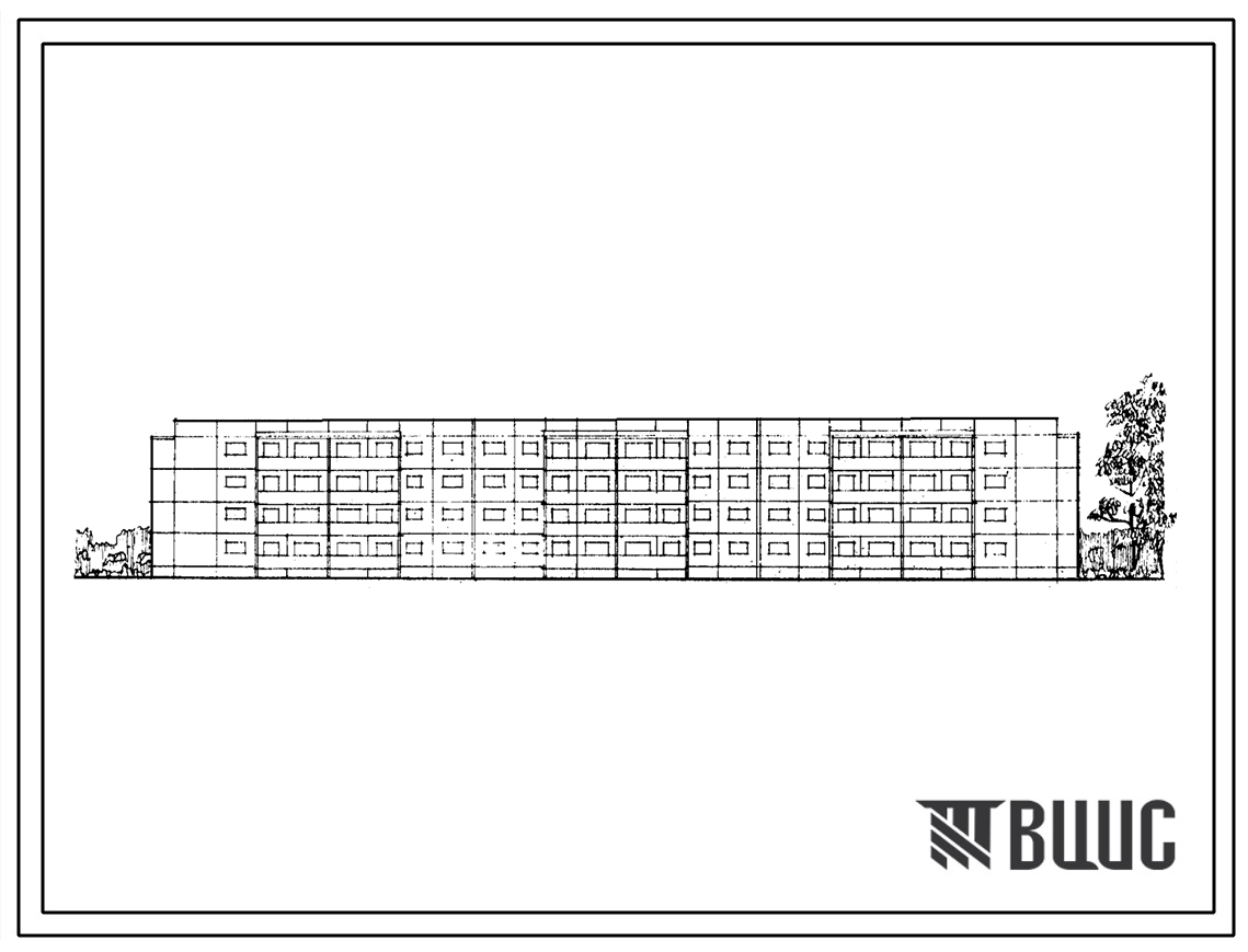 Типовой проект 111-76-4СП Крупнопанельный четырехэтажный шестисекционный дом на 56 квартир, для районов с сейсмичностью 8 баллов. Для строительства в 4 строительно-климатической, на просадочных грунтах 2 типа. Стены из однослойных керамзитобетонных панеле