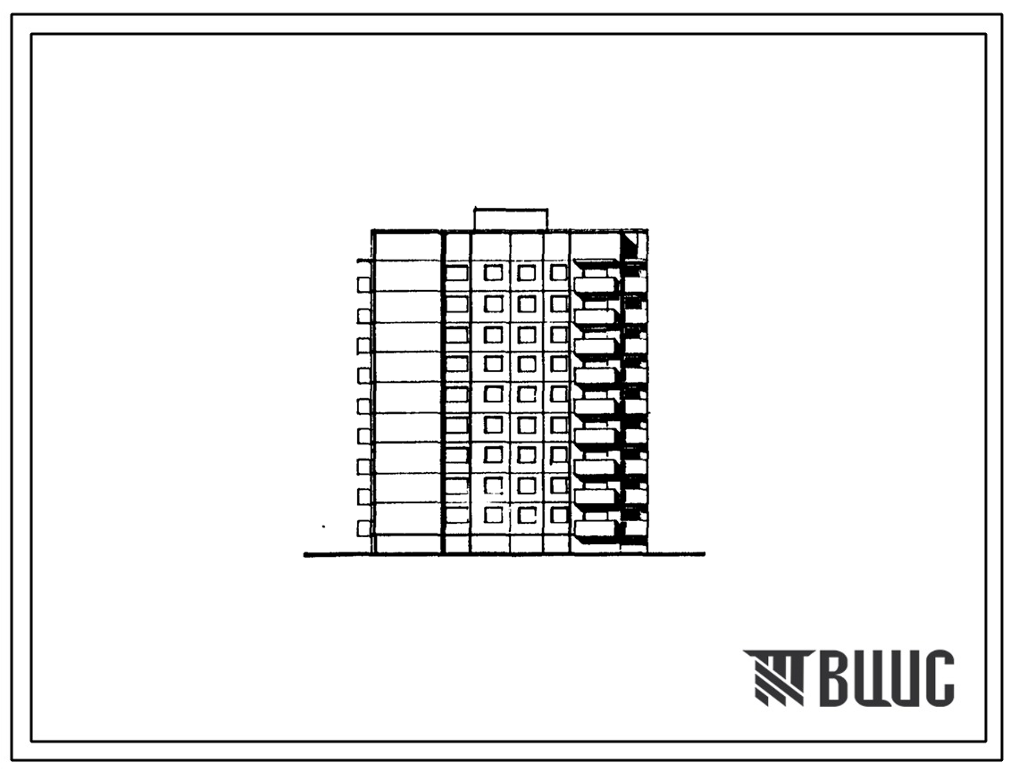 Фасады Типовой проект 90-0260.2.13.89 Блок-секция 9-этажная 36-квартирная торцевая левая 2-2-3-3 (для строительства в г. Омске и Омской области) Конструктивный вариант свайных фундаментов N=350 kH