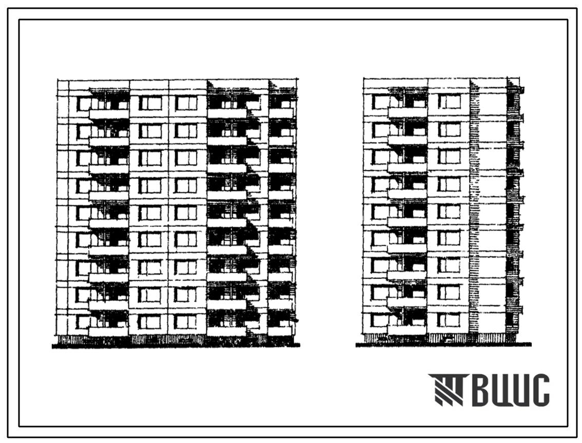 Типовой проект 120В-023/1 Девятиэтажная блок-секция на 36 квартир (двухкомнатных 2Б-18, трехкомнатных 3А-9, 3Б-9). Для строительства на сложном во 2В климатическом подрайоне Литовской ССР