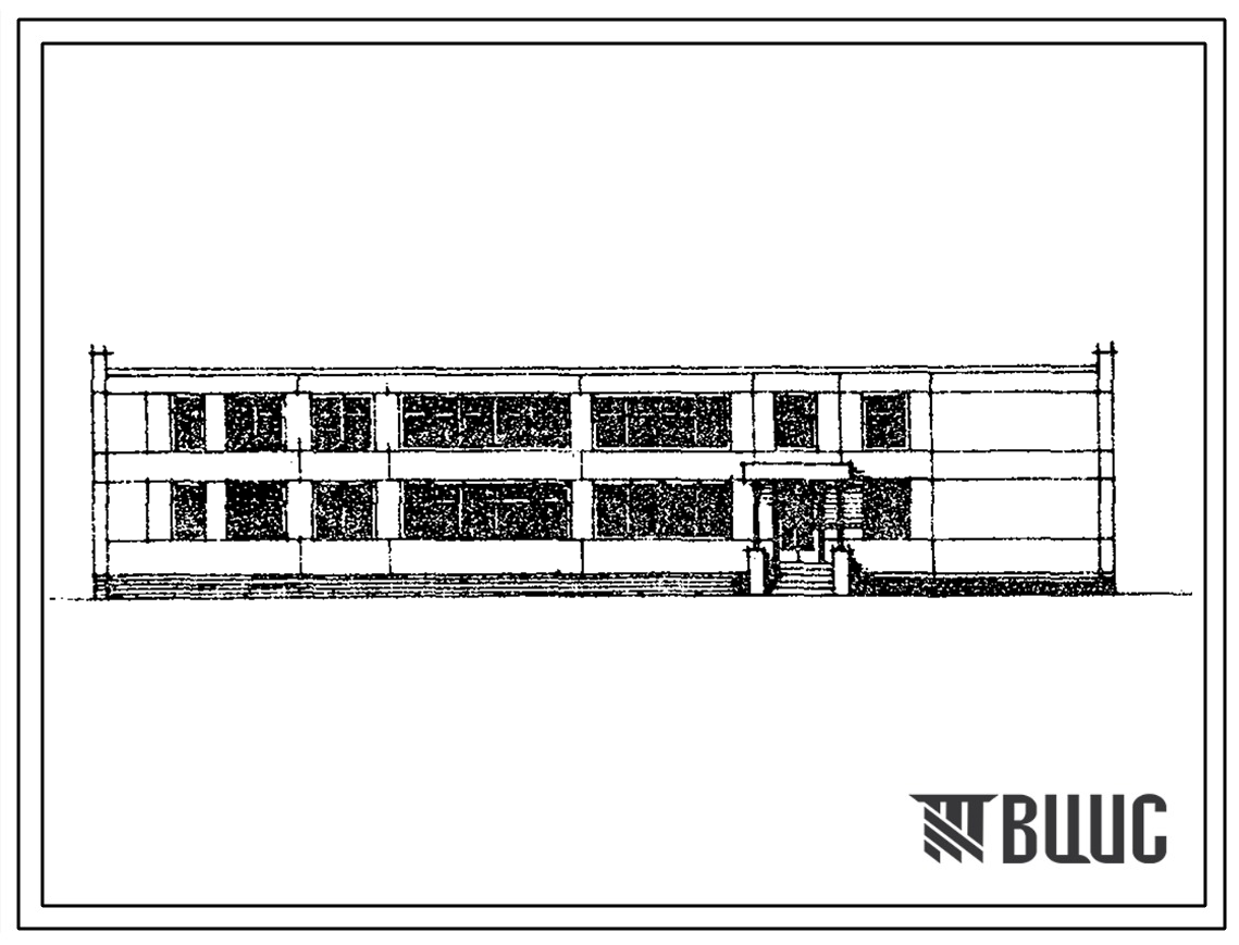 Фасады Типовой проект 221-9-115 Блок универсальный на 6 учебных помещения для пристроек к существующим зданиям школ. Здание двухэтажное. Конструкции по серии 25. Стены из однослойных легкобетонных панелей.