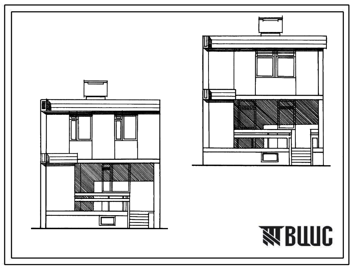 Типовой проект 126-054.84 Двухэтажная блок-квартира рядовая с торцевыми окончаниями четырехкомнатная типа 4Б. Для строительства в сельской местности