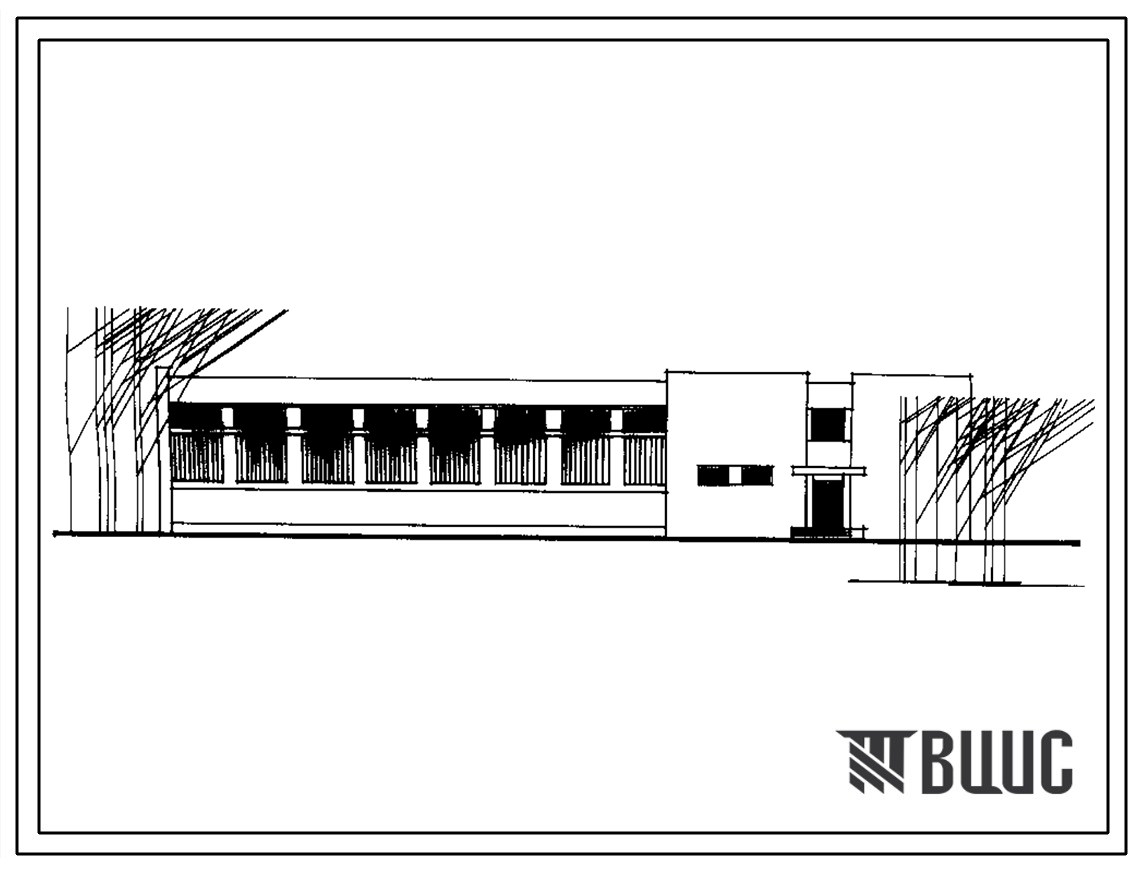Фасады Типовой проект 224-9-151 Блок спортивного зала 12 на 24 метров с военным кабинетом. Для расширения существующих сельских школ. Стены из кирпича