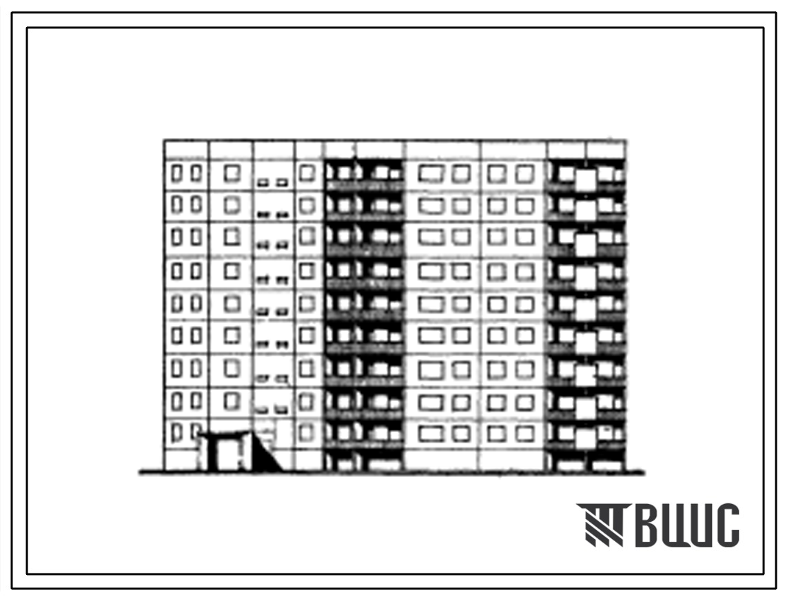 Типовой проект 84-026/1 Девятиэтажная блок-секция правая поворотная под углом 1350 со входами, расположенными с противоположных сторон, на 54 квартиры (двухкомнатных 2А-2, 2Б-18, трехкомнатных 3Б-34). Для строительства в 1В климатическом подрайоне, 2 и 3 