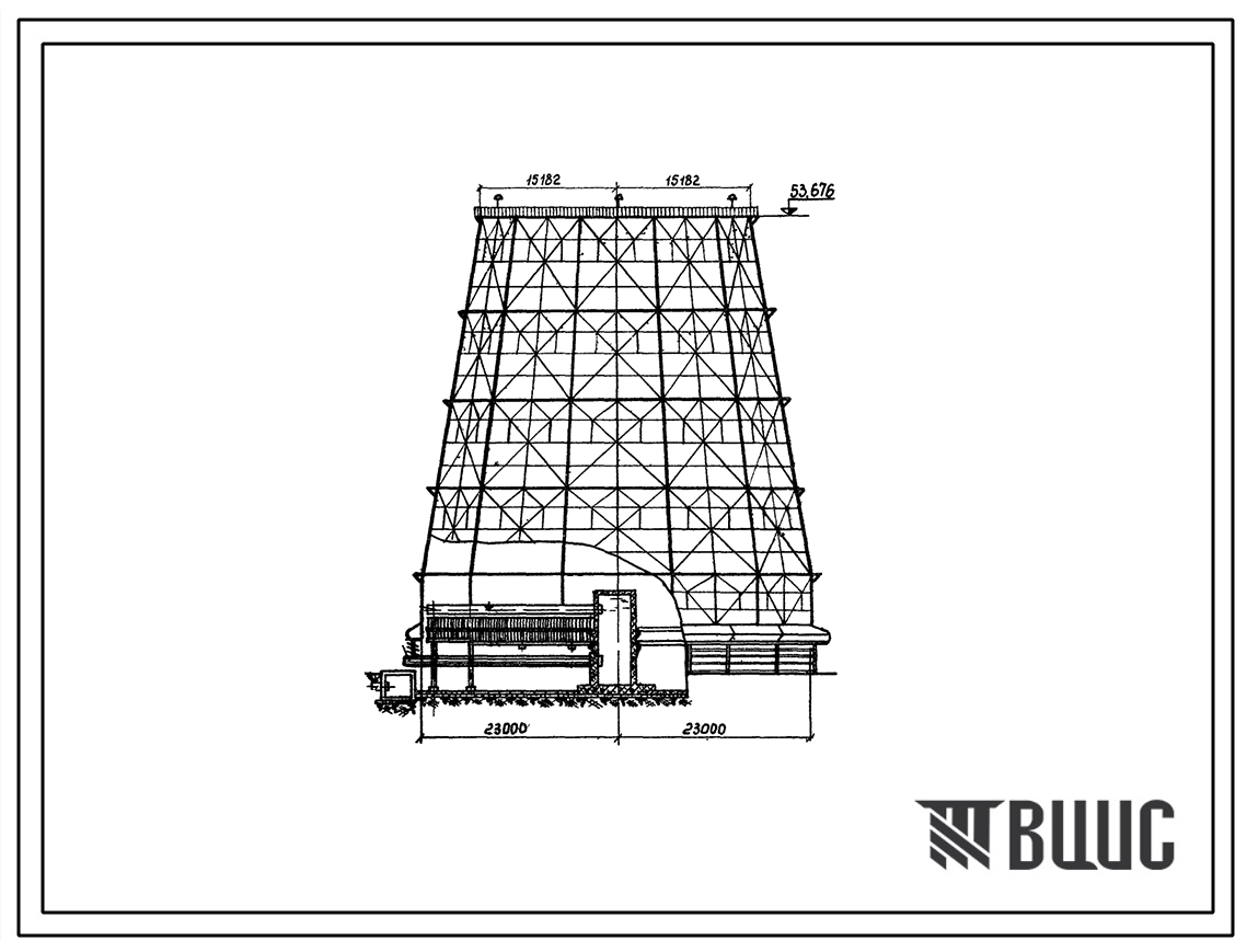 Типовой проект 901-6-36 Башенная градирня площадью орошения 1600 м2 с металлической каркасно-обшивной башней.