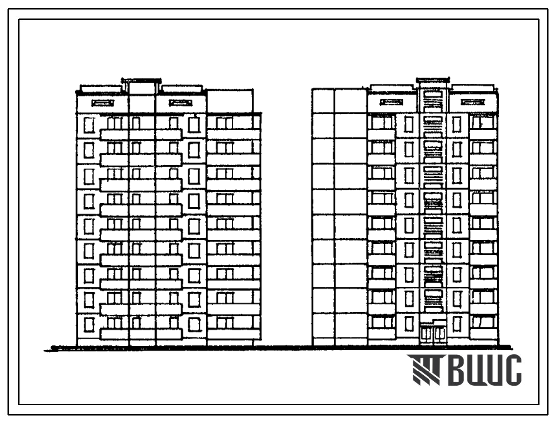 Типовой проект 135-083с.86 Девятиэтажная блок-секция поворотная с торцевым окончанием (прямая) на 18 трехкомнатных квартир типа 3Б