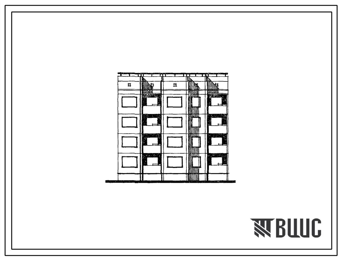 Фасады Типовой проект 94-065/1.2 Блок-секция 4-этажная 12-квартирная рядовая, левая, с торцовыми окончаниями, 1Б-2Б-3Б