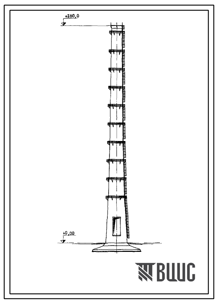 Типовой проект 907-2-15с Труба дымовая железобетонная Н=180 м, До=7,2 м для котельных электростанций и ТЭЦ