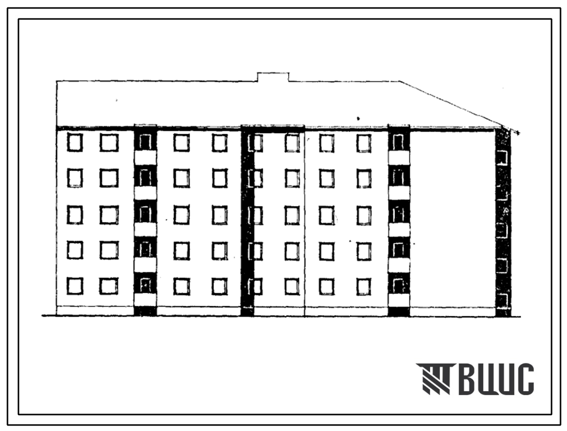 Типовой проект 114-093с.85 Блок-секция 5-этажная 2-секционная 30-квартирная торцовая правая 1Б.3Б.4Б - 1А.2Б.5Б