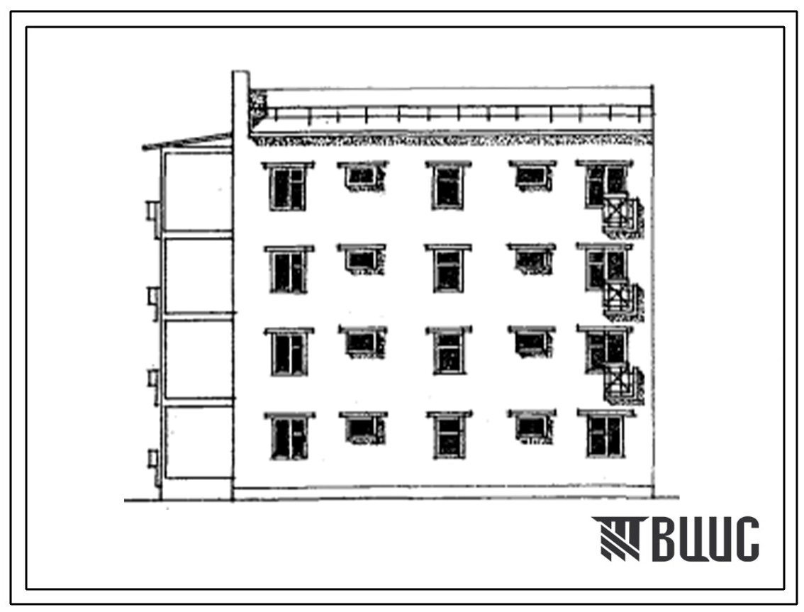 Типовой проект 77-0127сп.87 Блок-секция 4-этажная 8-квартирная 2Б-3А торцовая левая