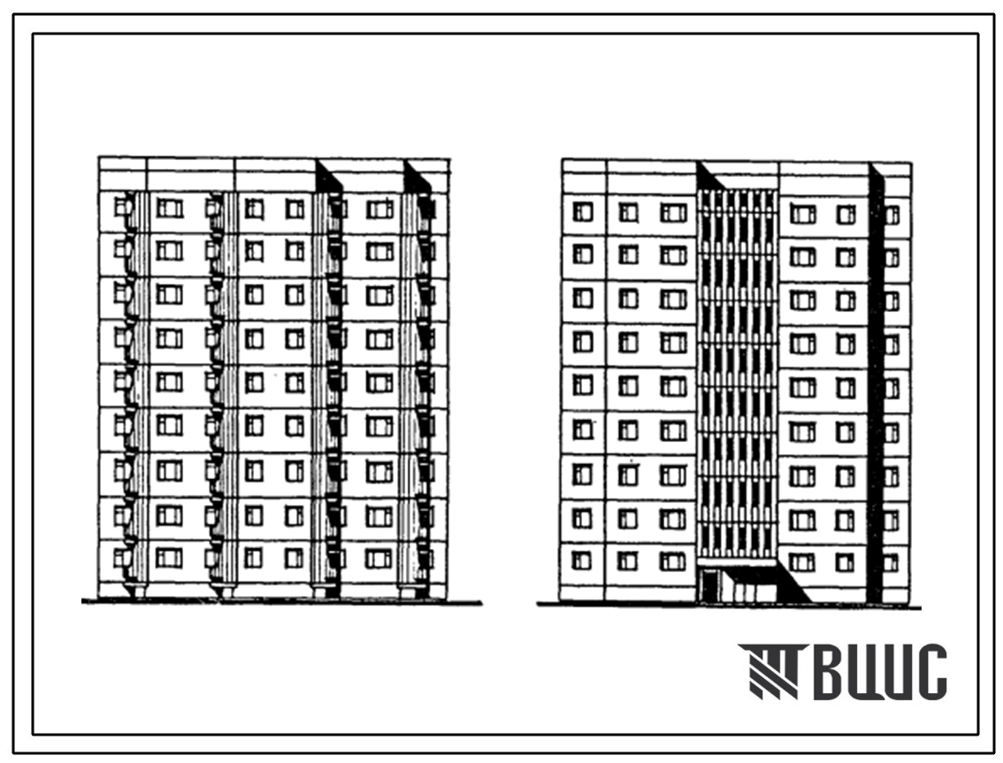 Типовой проект 93-043.85 Блок-секция рядовая 9-этажная 36-квартирная. Для строительства во 2А климатическом подрайоне (Мурманская область).