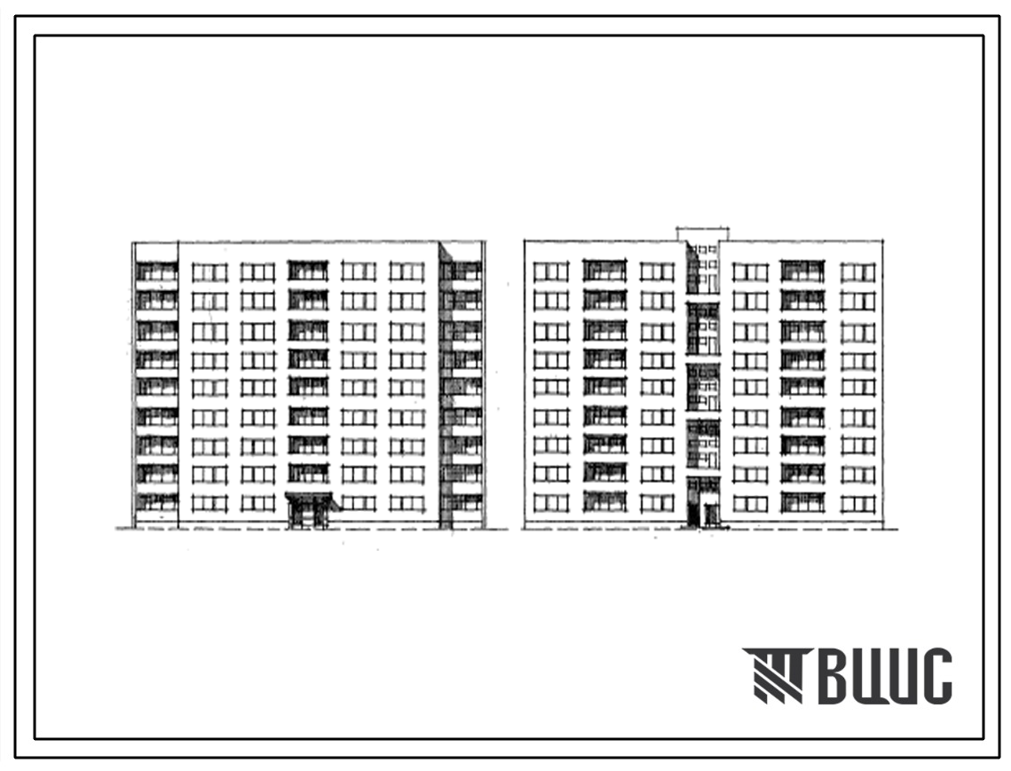 Типовой проект 86-025 Девятиэтажная рядовая, торцевая левая, торцевая правая, точечная на 75 квартиры (однокомнатных 1Б-2, двухкомнатных 2Б-52, трехкомнатных 3Б-18).