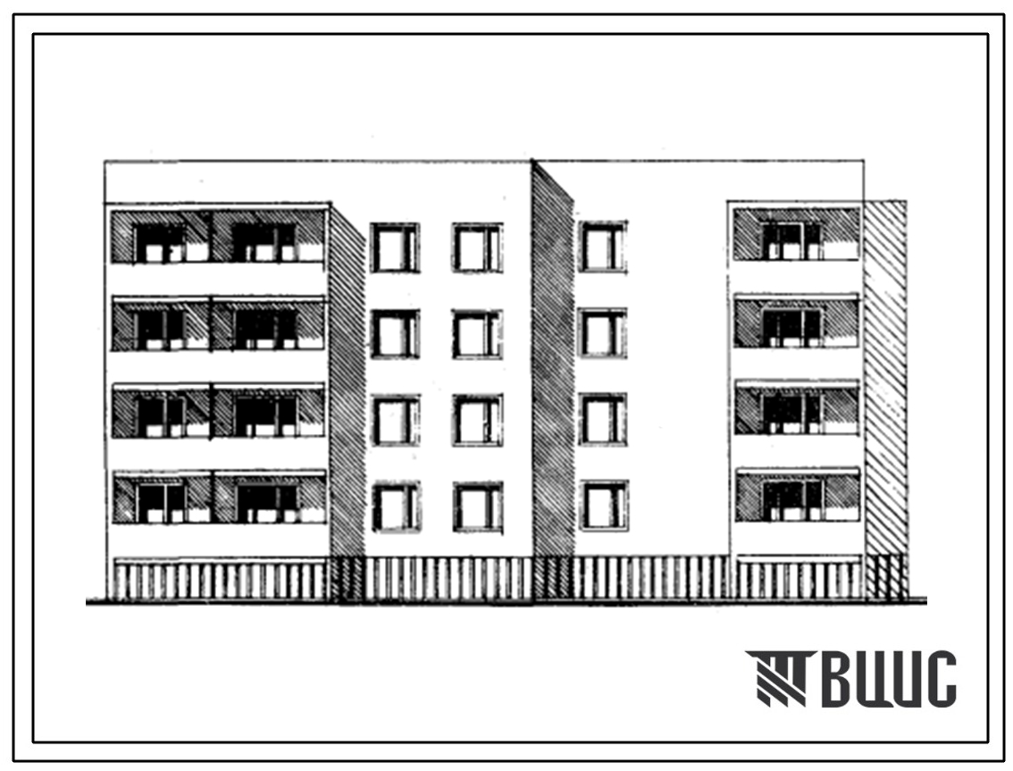 Типовой проект 85-025/1 4-этажная 16-квартирная блок-секция торцовая 3Б-2Б-2Б-2Б (правая)