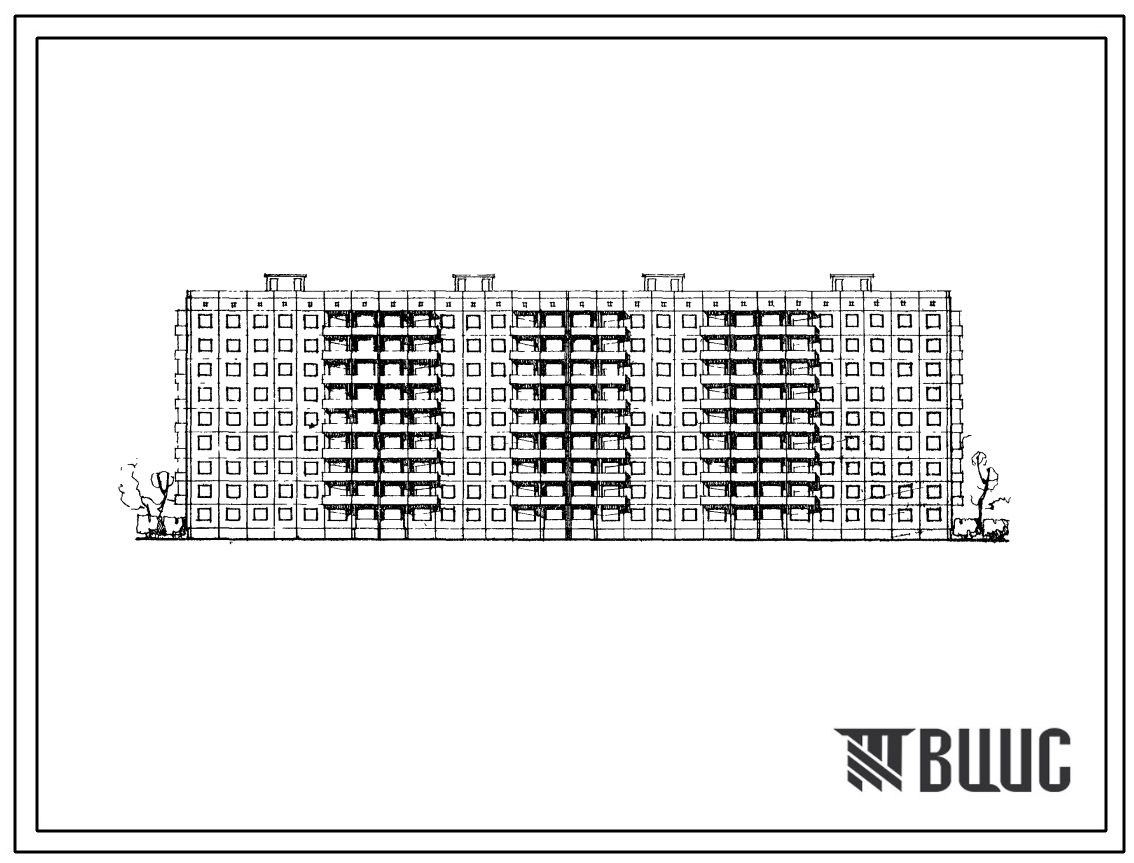 Типовой проект 111-94-43/75 Девятиэтажный четырехсекционный крупнопанельный жилой дом на 144 квартиры
