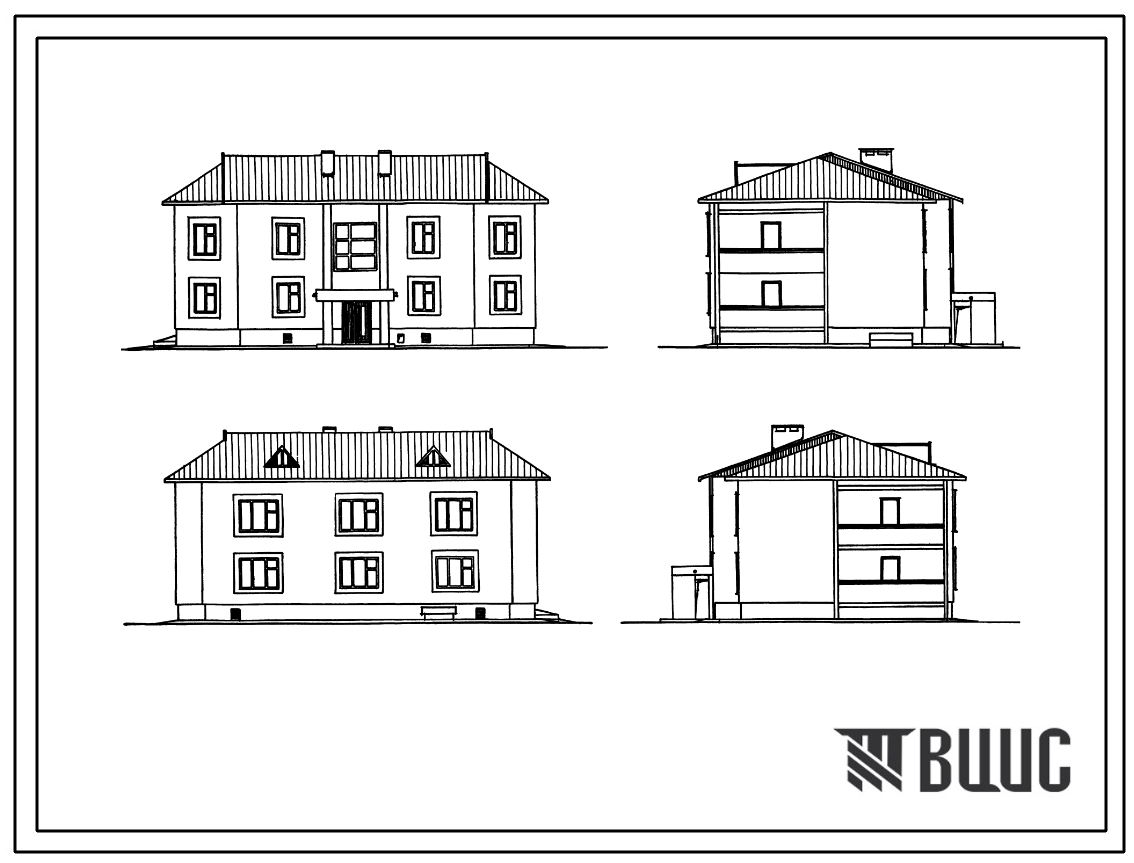 Фасады Типовой проект 114-24-224.87 Двухэтажный односекционный жилой дом на 4 квартиры