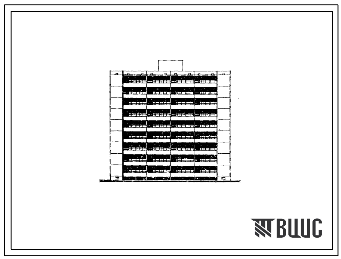 Фасады Типовой проект 111-130-2/1 Девятиэтажный односекционный дом на 54 квартиры (однокомнатных 1Б-18, трехкомнатных 3А-18, 3Б-18). Для строительства в 1В климатическом подрайоне, 2 и 3 климатических районах