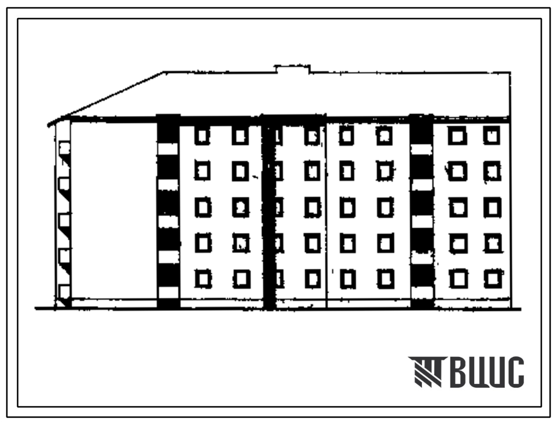 Фасады Типовой проект 114-091c.85 Пятиэтажная блок-секция двухсекционная торцевая левая на 30 квартир. Для строительства в городах и поселках городского типа