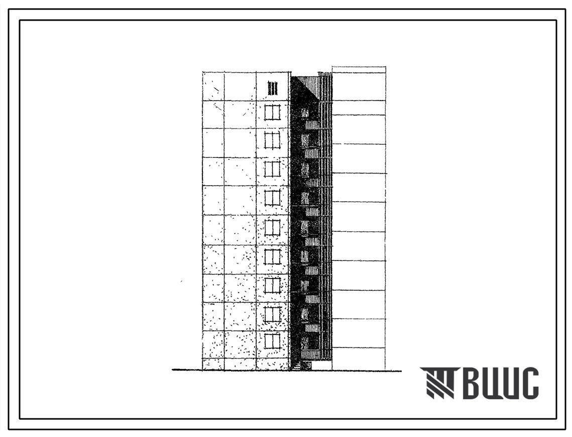 Типовой проект 1-464АС-0100с Полусекция девятиэтажная 27-квартирная торцовая с лестничной клеткой для блокировки в разных уровнях 1А-3Б-2Б (левая).