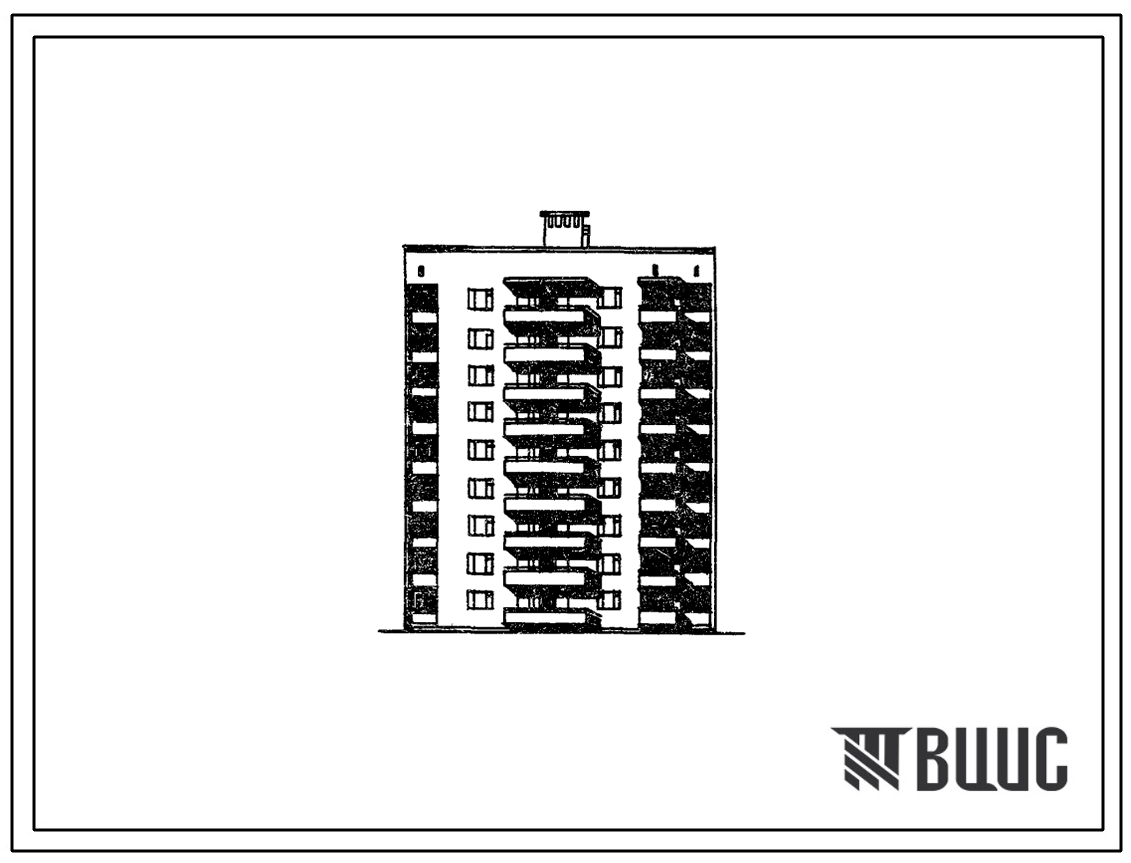 Фасады Типовой проект 67-011/1.2 Девятиэтажная блок-секция на 36 квартир рядовая 1Б, 2Б, 3Б, 3Б