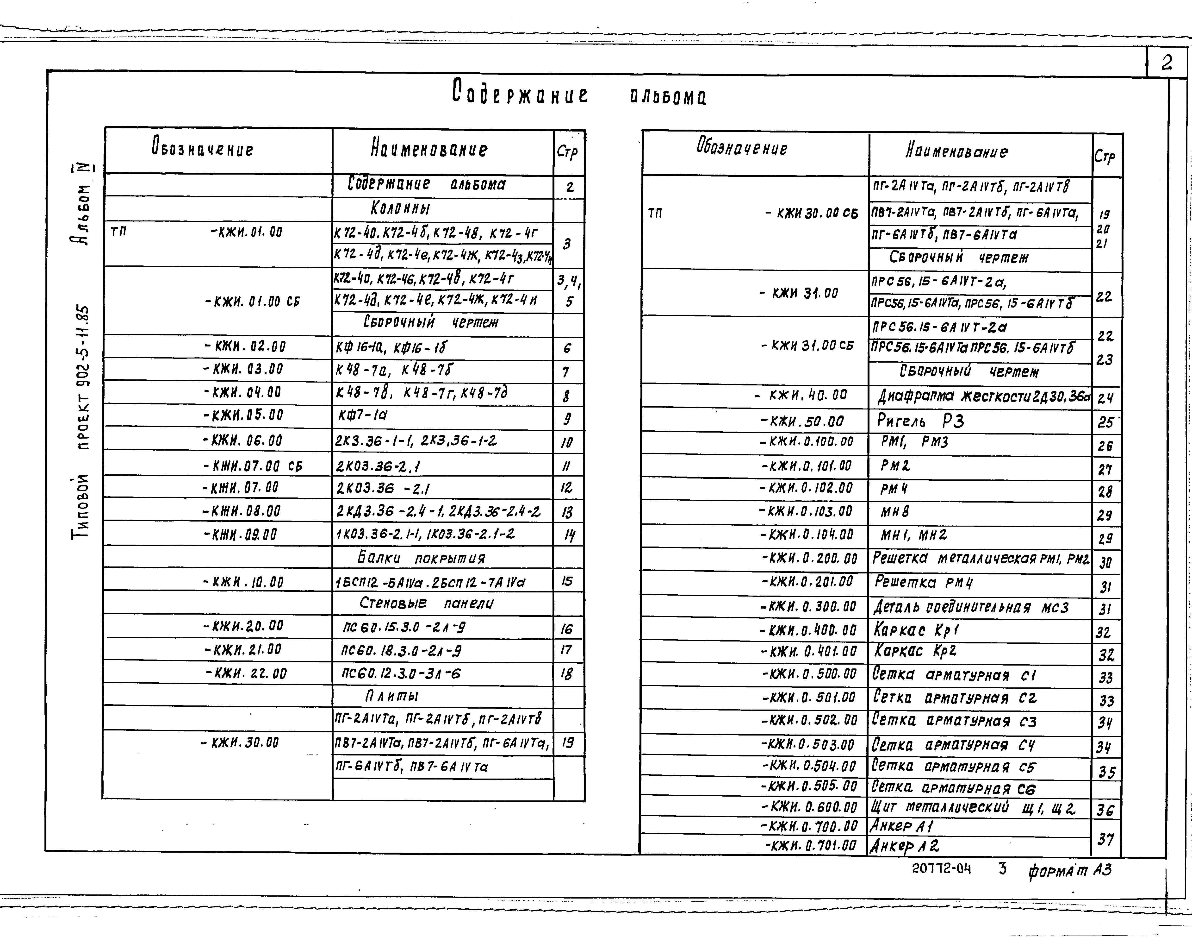 Состав фльбома. Типовой проект 902-5-11.85Альбом 4 Строительные изделия (из ТП 902-5-12.85)    