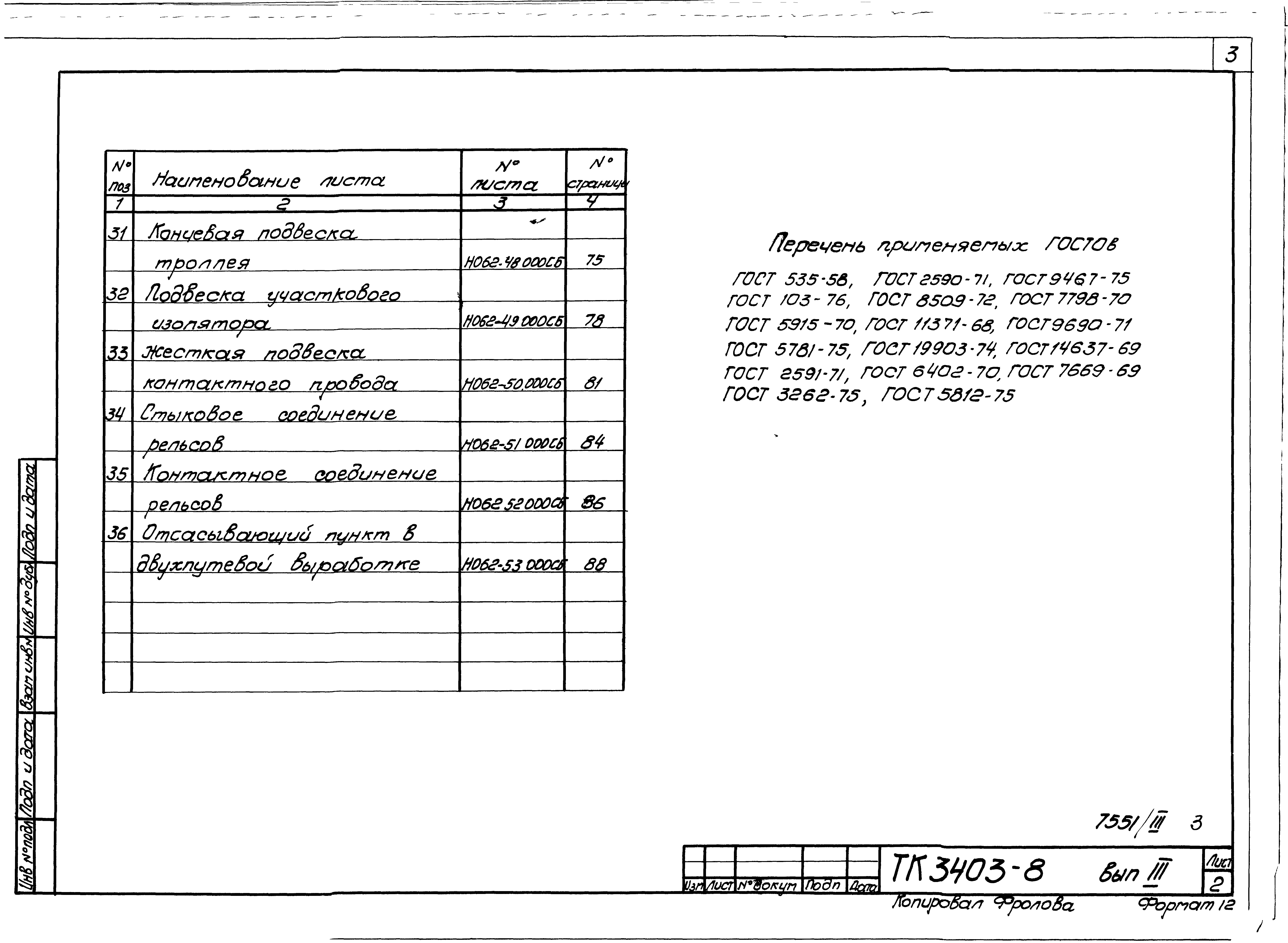 Состав фльбома. Серия 3.403-8 КонструкцииВыпуск 3 Конструкции крепления шахтных коммуникаций (кабелей контактной сети) в горизонтальных горных выработках.