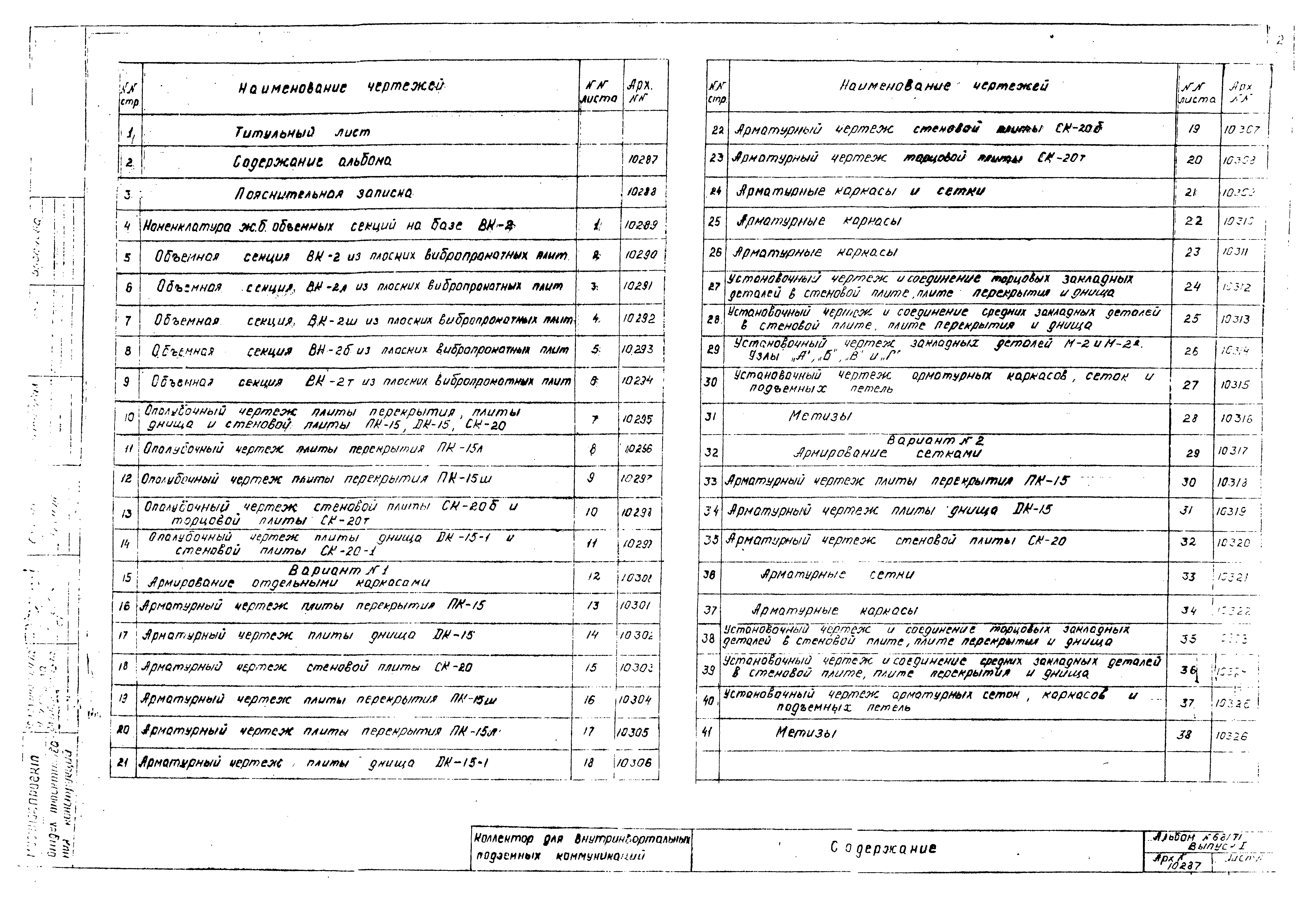 Состав фльбома. Альбом 68/71 КоллекторыВыпуск 1 Рабочие чертежи