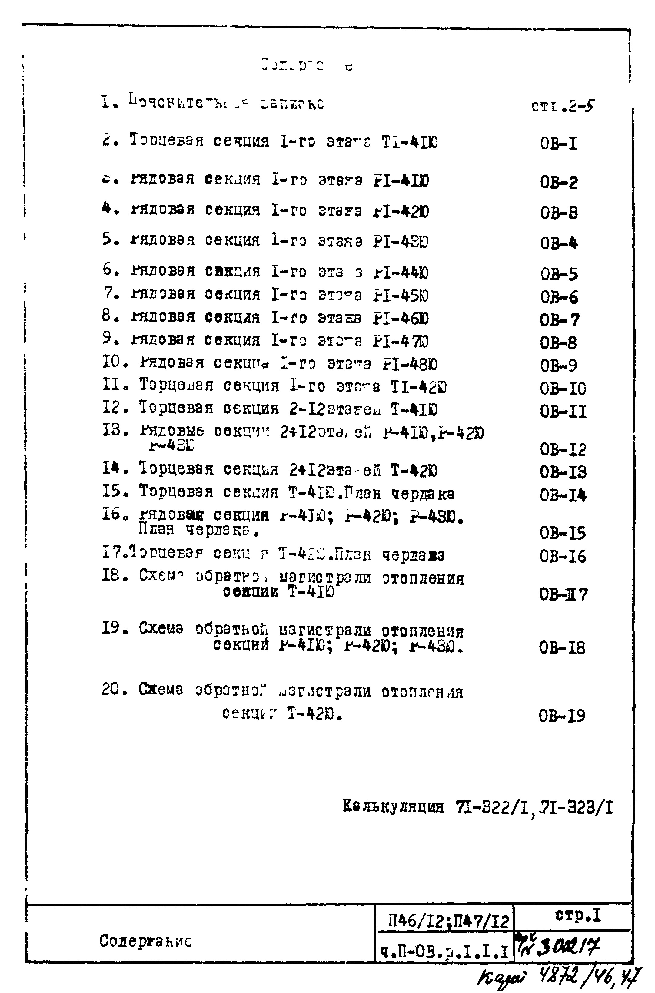 Состав фльбома. Типовой проект П46/12Часть 2-ОВ Раздел 1.1.1 Отопление и вентиляция. Чертежи надземной части здания