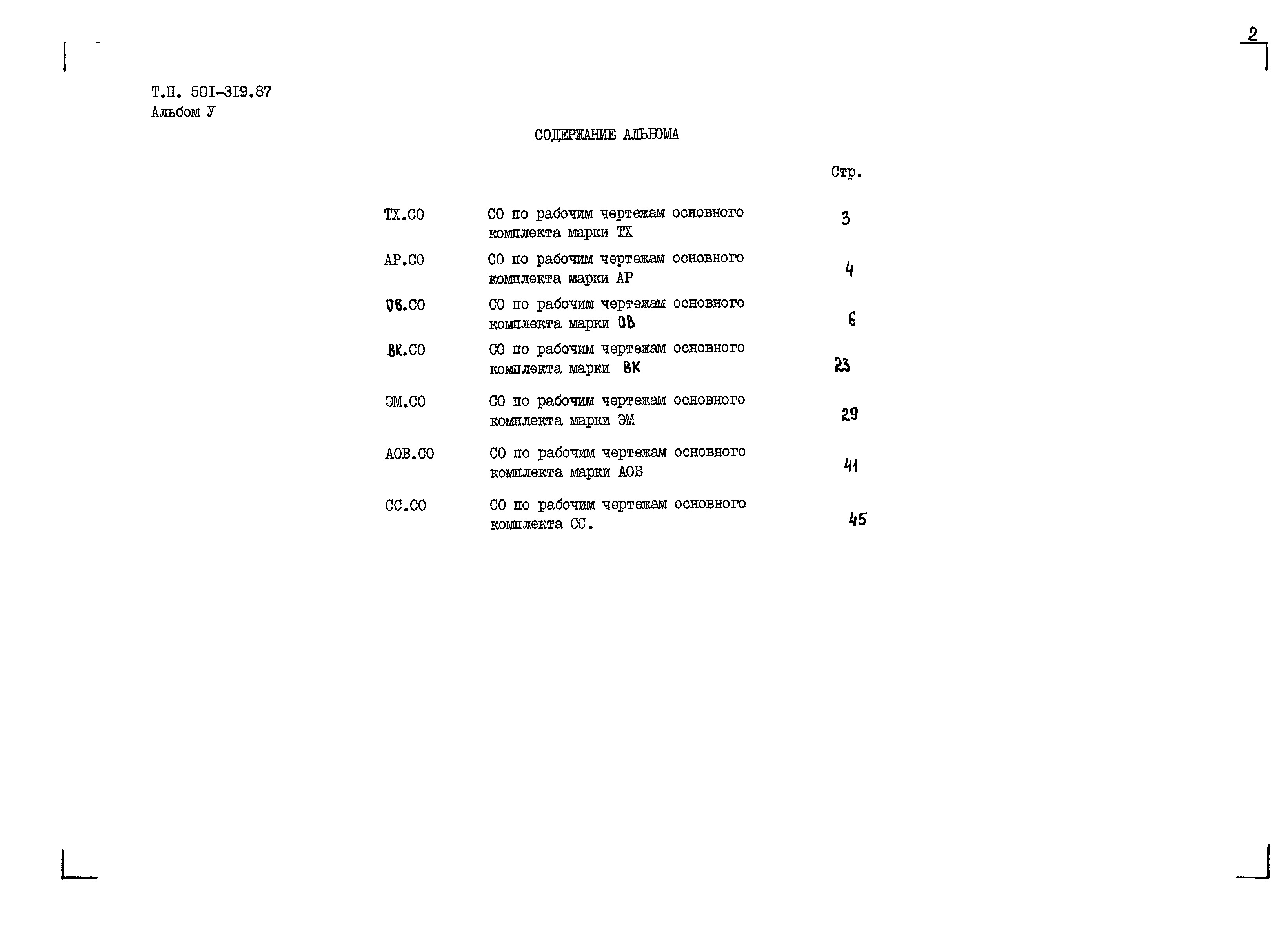 Состав фльбома. Типовой проект 501-319.87Альбом 5 Спецификации оборудования