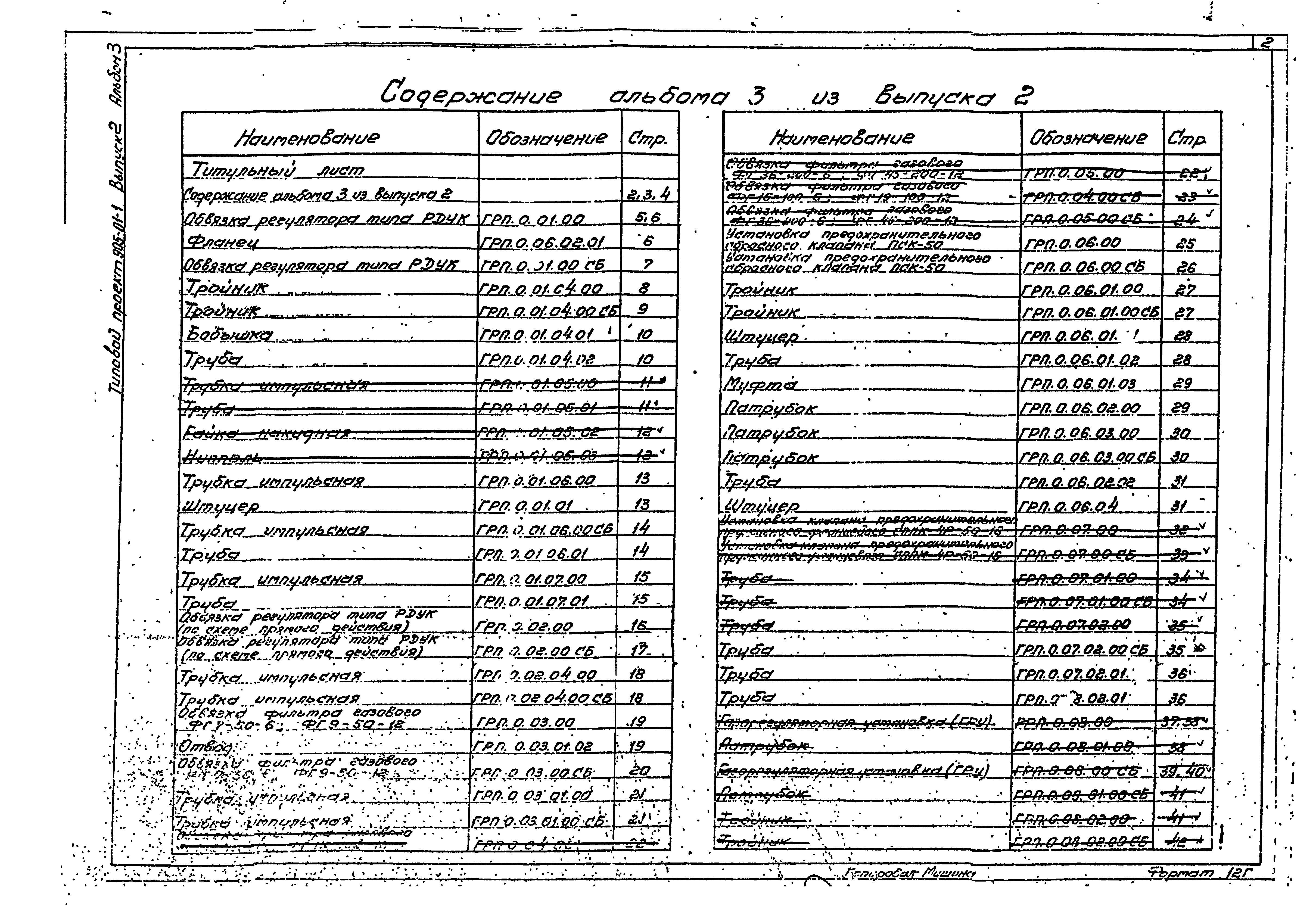 Состав фльбома. Типовой проект 905-01-1Альбом 3 Выпуск 2 Нетиповые конструкции (общие чертежи)