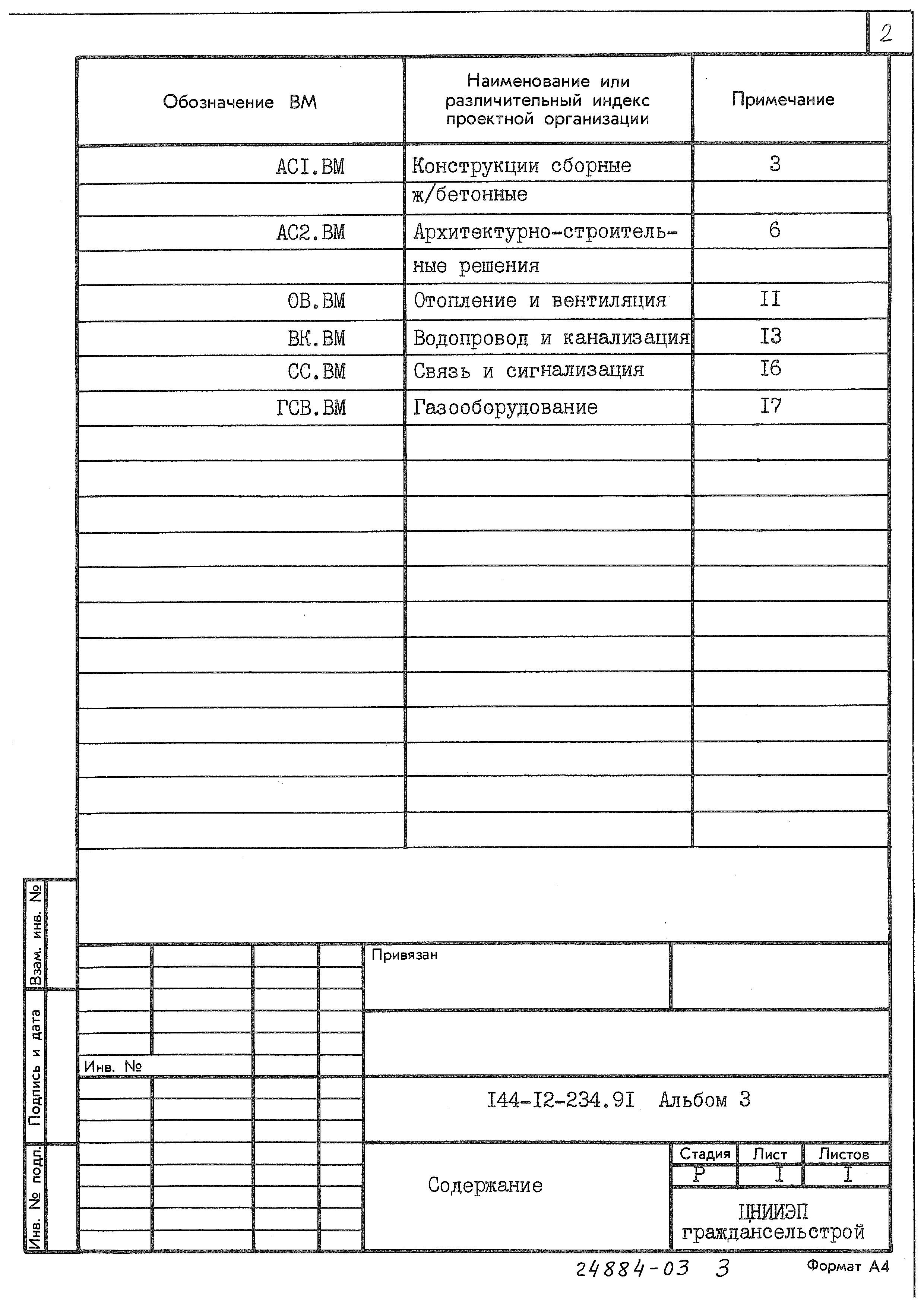 Состав фльбома. Типовой проект 144-12-235.91Альбом 3  Ведомости потребности в материалах