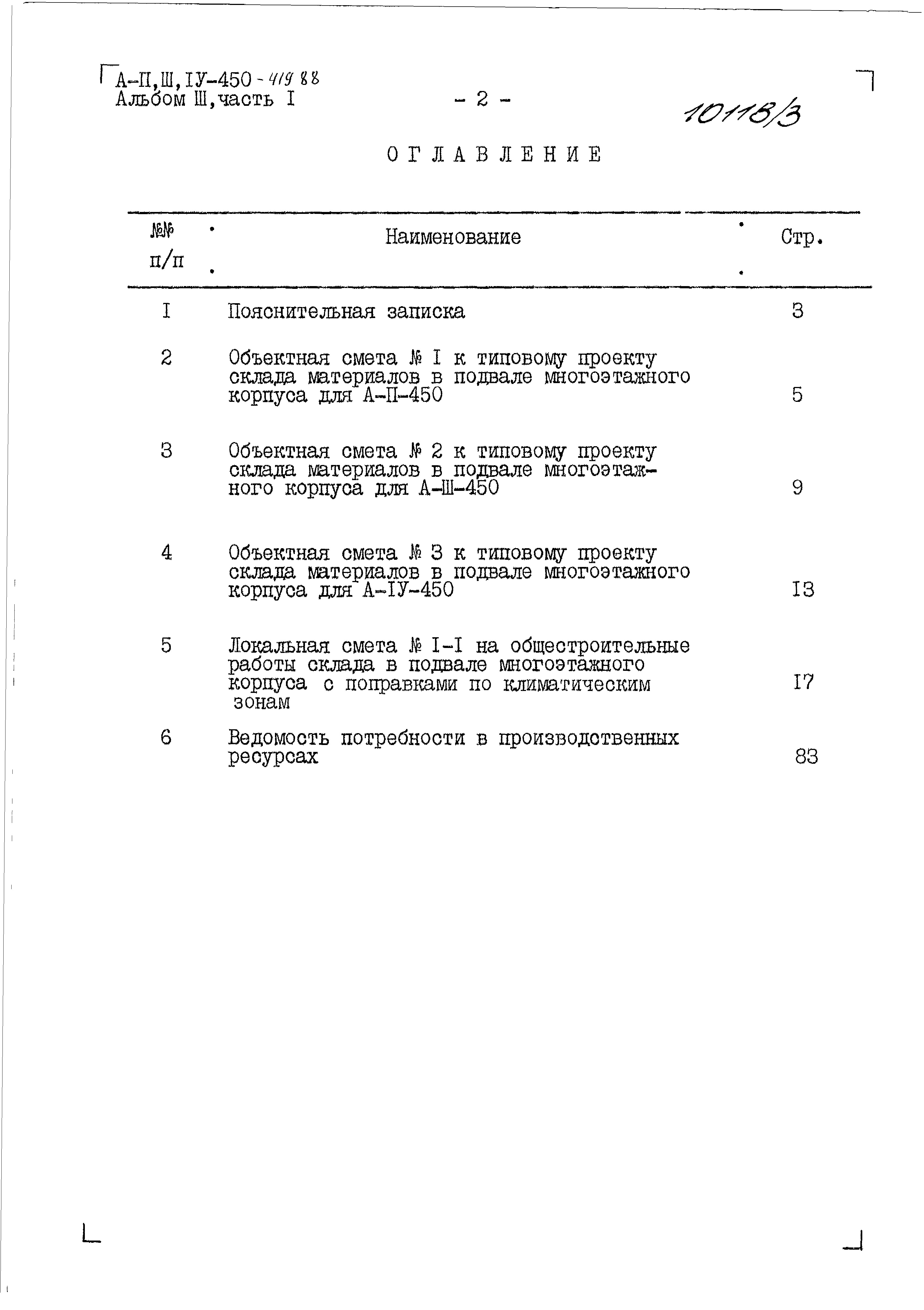 Состав фльбома. Типовой проект A-II,III,IV-450-419.88Альбом 3 Сметы