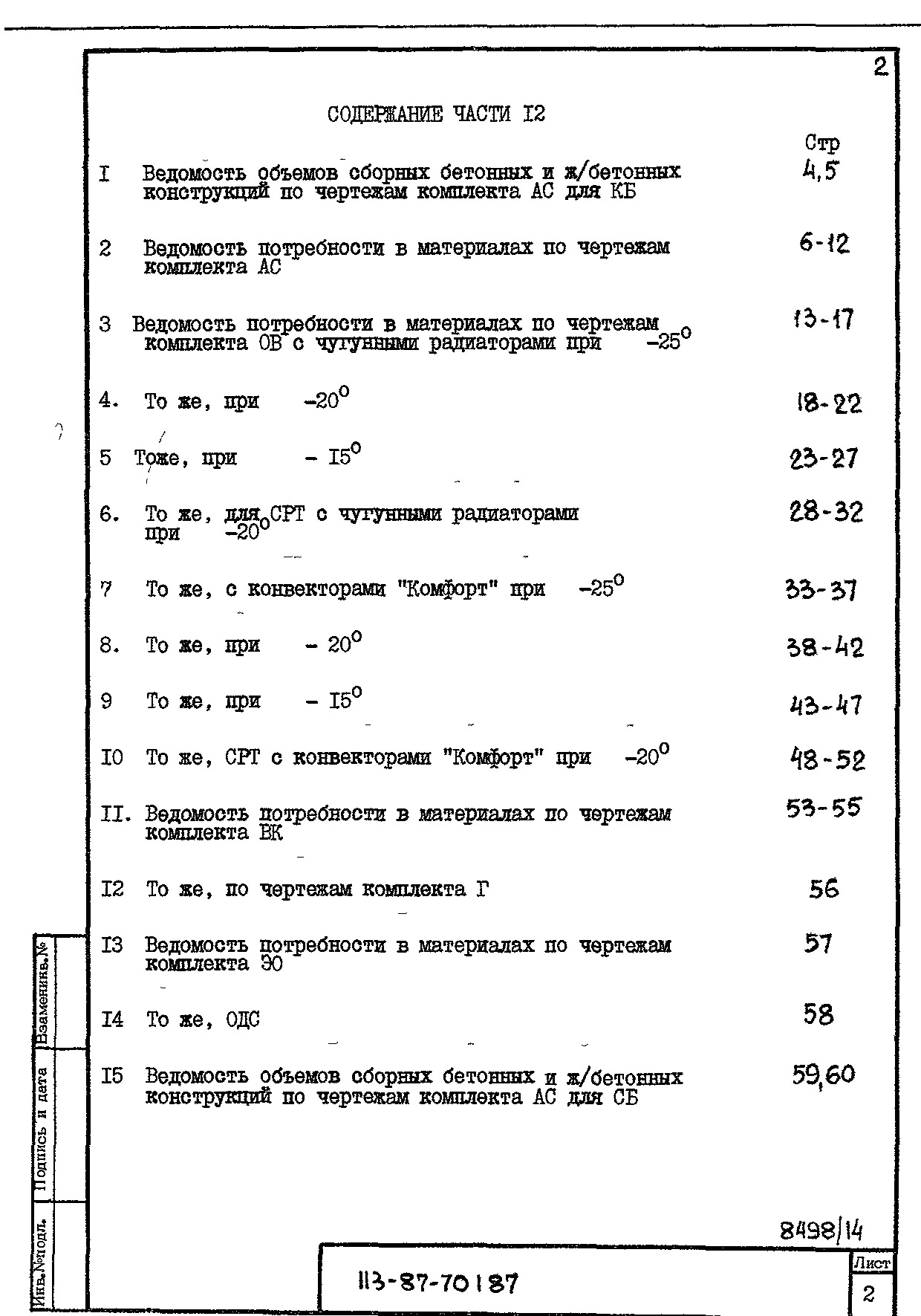 Состав фльбома. Типовой проект 113-87-70.1.87Альбом 3 Часть 6 Ведомости потребности в материалах