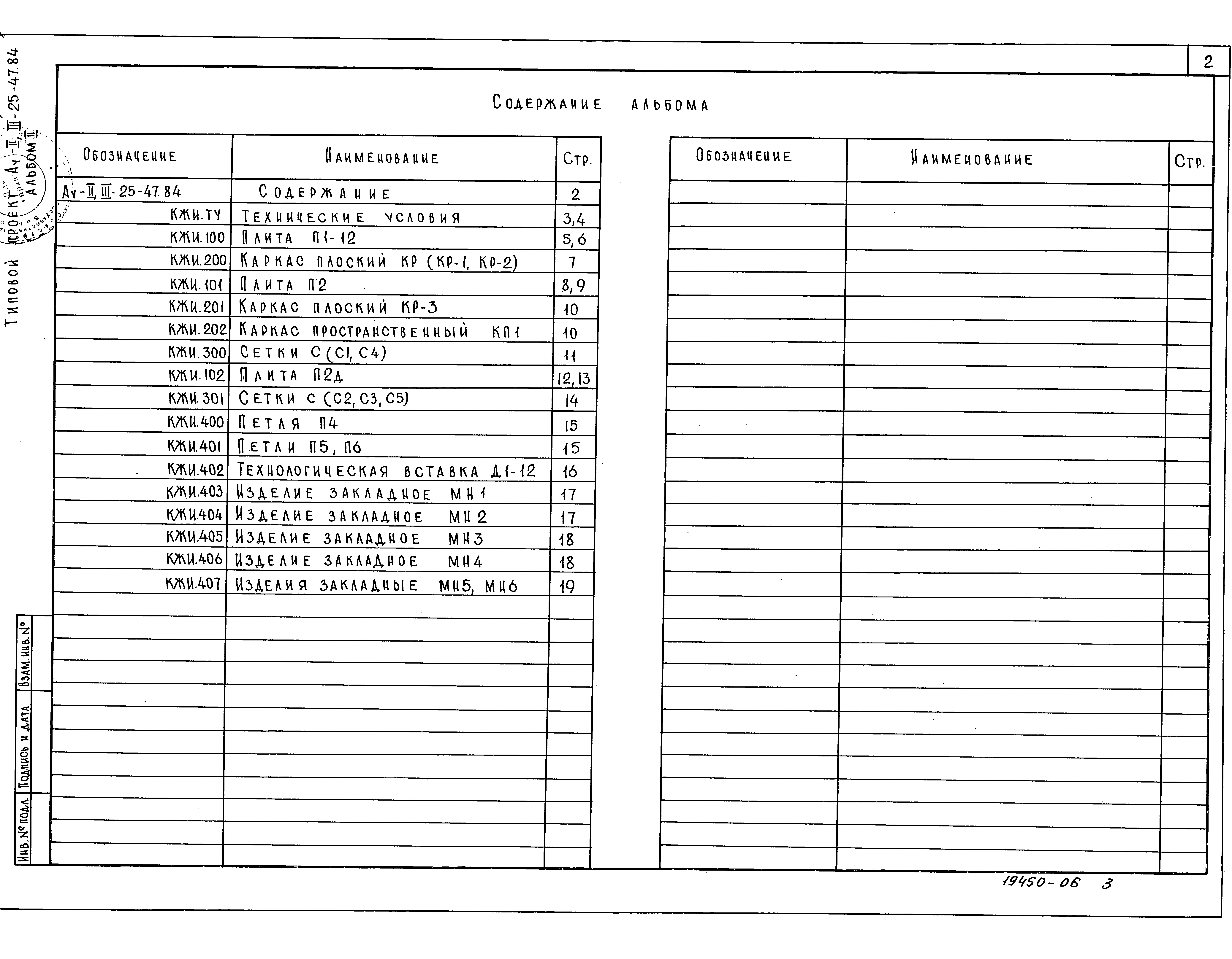 Состав фльбома. Типовой проект Ау-II,III-50-48.84Альбом 2 Строительные изделия