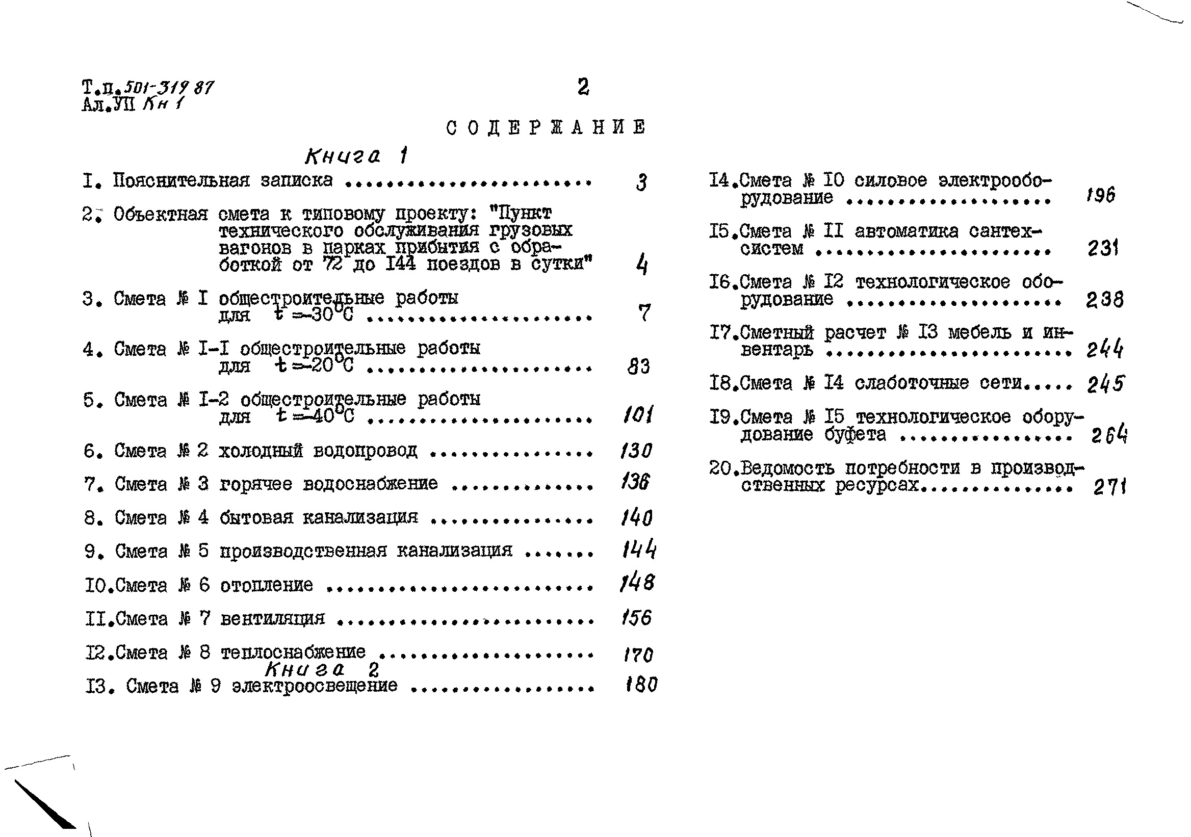 Состав фльбома. Типовой проект 501-319.87Альбом 7 Сметы Книги 1, 2